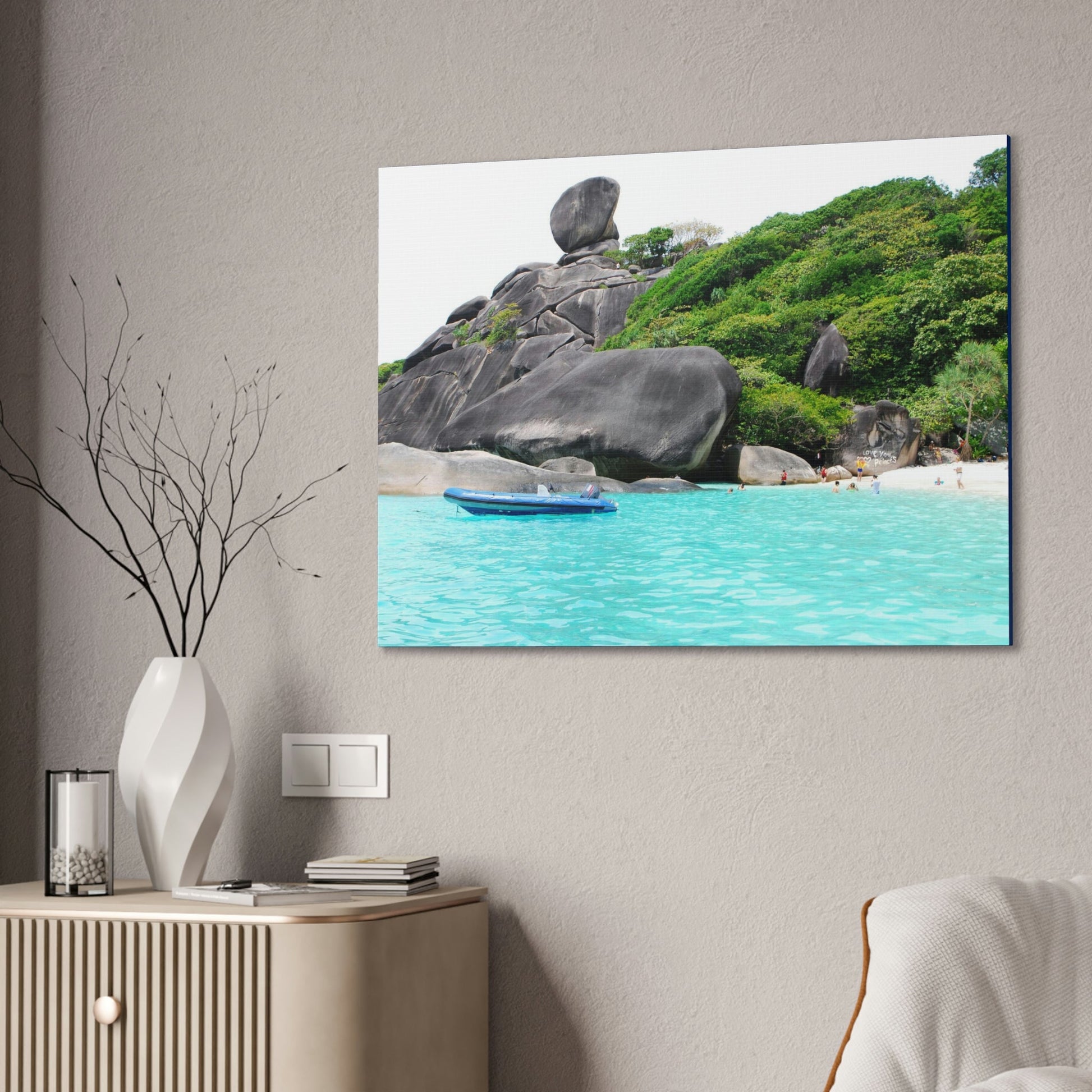 Best Beaches & Islands - Canvas Stretched, 0.75" in 6 sizes - Blue Sea with sailing granite at Similan Islands - Thailand - US Print - Green Forest Home