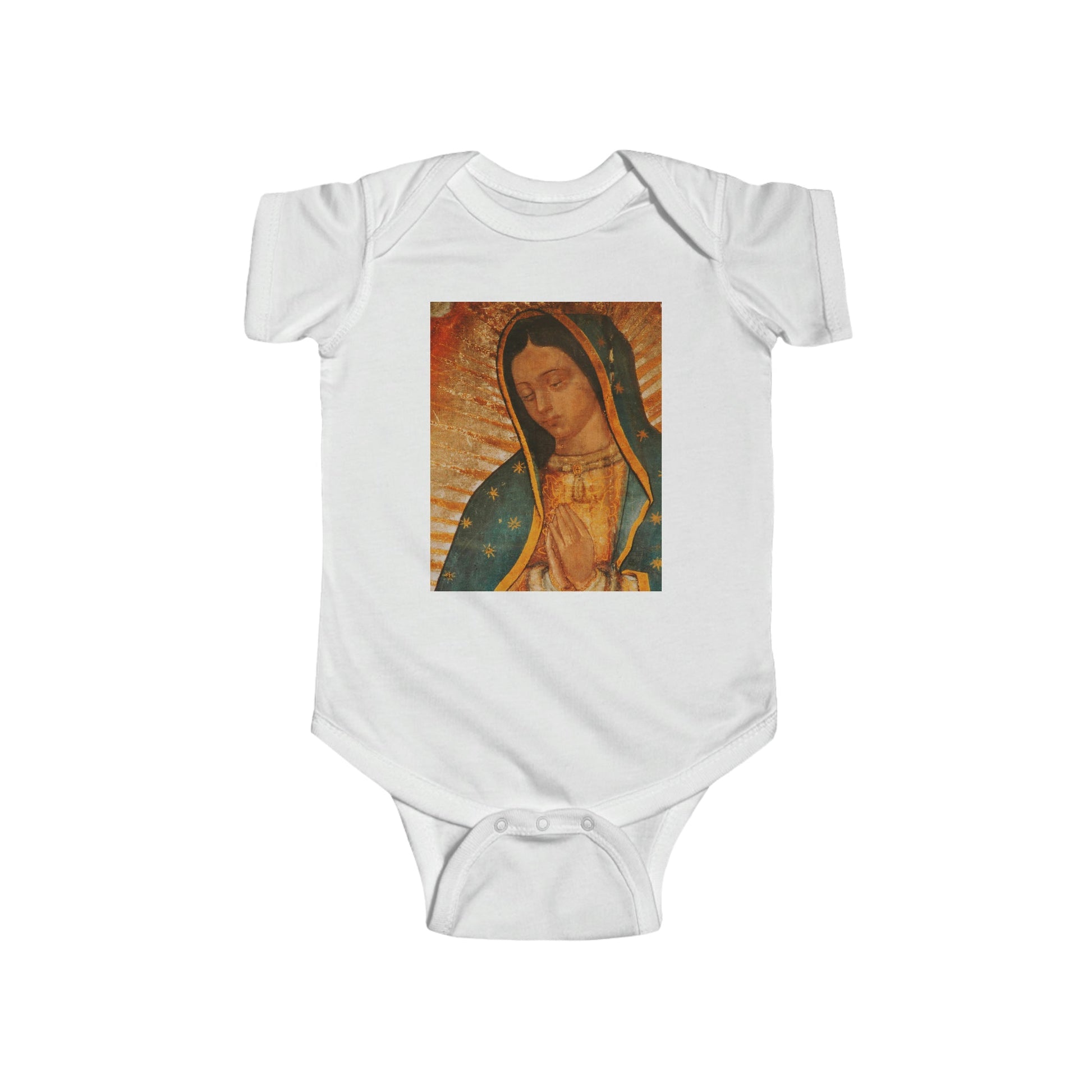 Body de jersey fino para bebé 100% Algodon - Infant Fine Jersey Bodysuit - Our Lady of Guadalupe, also known as the Virgen of Guadalupe - Mexico - Catholicism - Green Forest Home