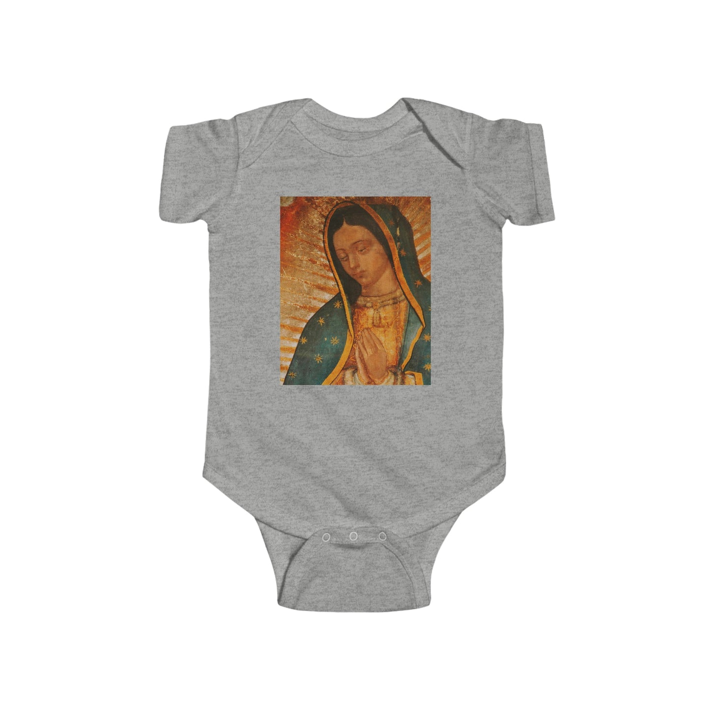 Body de jersey fino para bebé 100% Algodon - Infant Fine Jersey Bodysuit - Our Lady of Guadalupe, also known as the Virgen of Guadalupe - Mexico - Catholicism - Green Forest Home