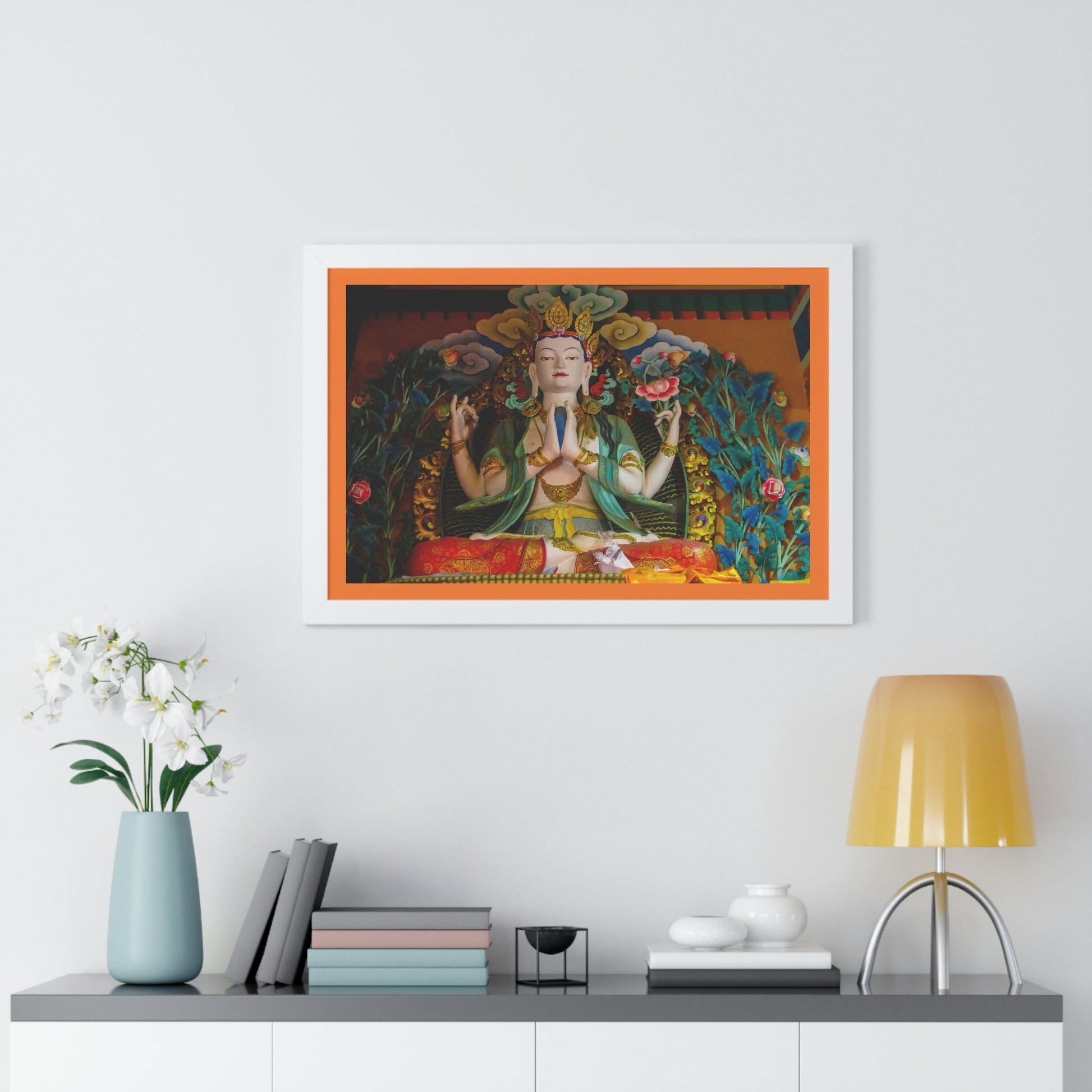 Buddhism -Framed Horizontal Poster - Buddha gold statue in a Buddhist temple in Nepal - Print in USA - Green Forest Home