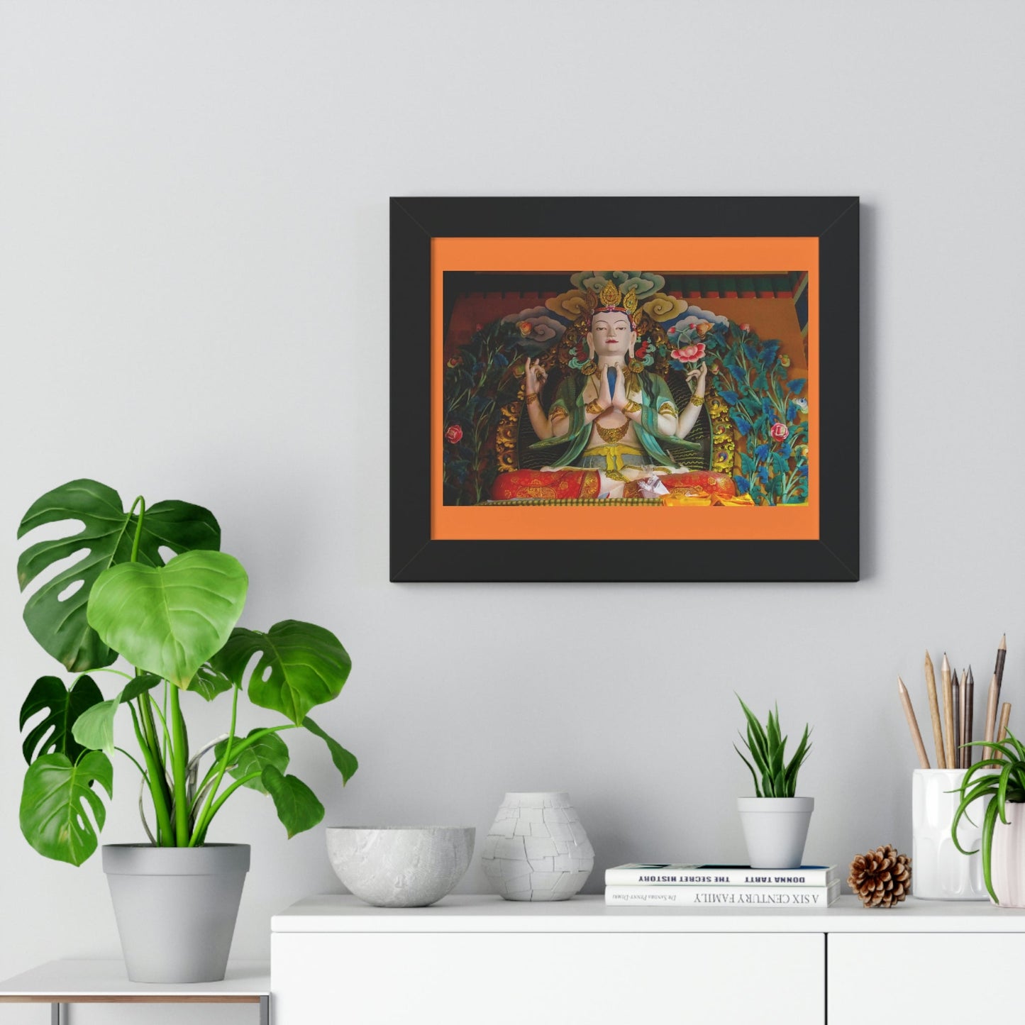 Buddhism -Framed Horizontal Poster - Buddha gold statue in a Buddhist temple in Nepal - Print in USA - Green Forest Home