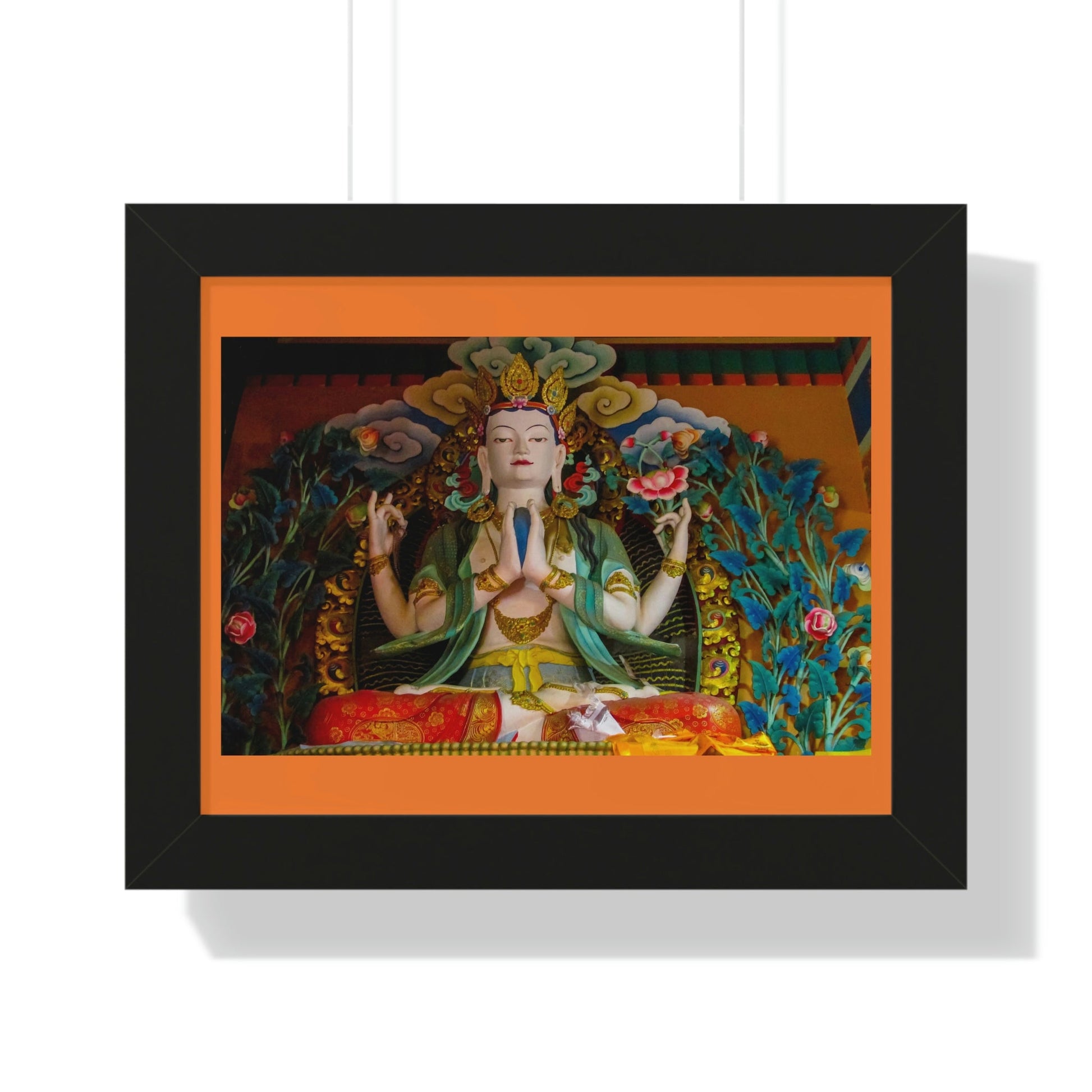 Buddhism -Framed Horizontal Poster - Buddha gold statue in a Buddhist temple in Nepal - Print in USA - Green Forest Home