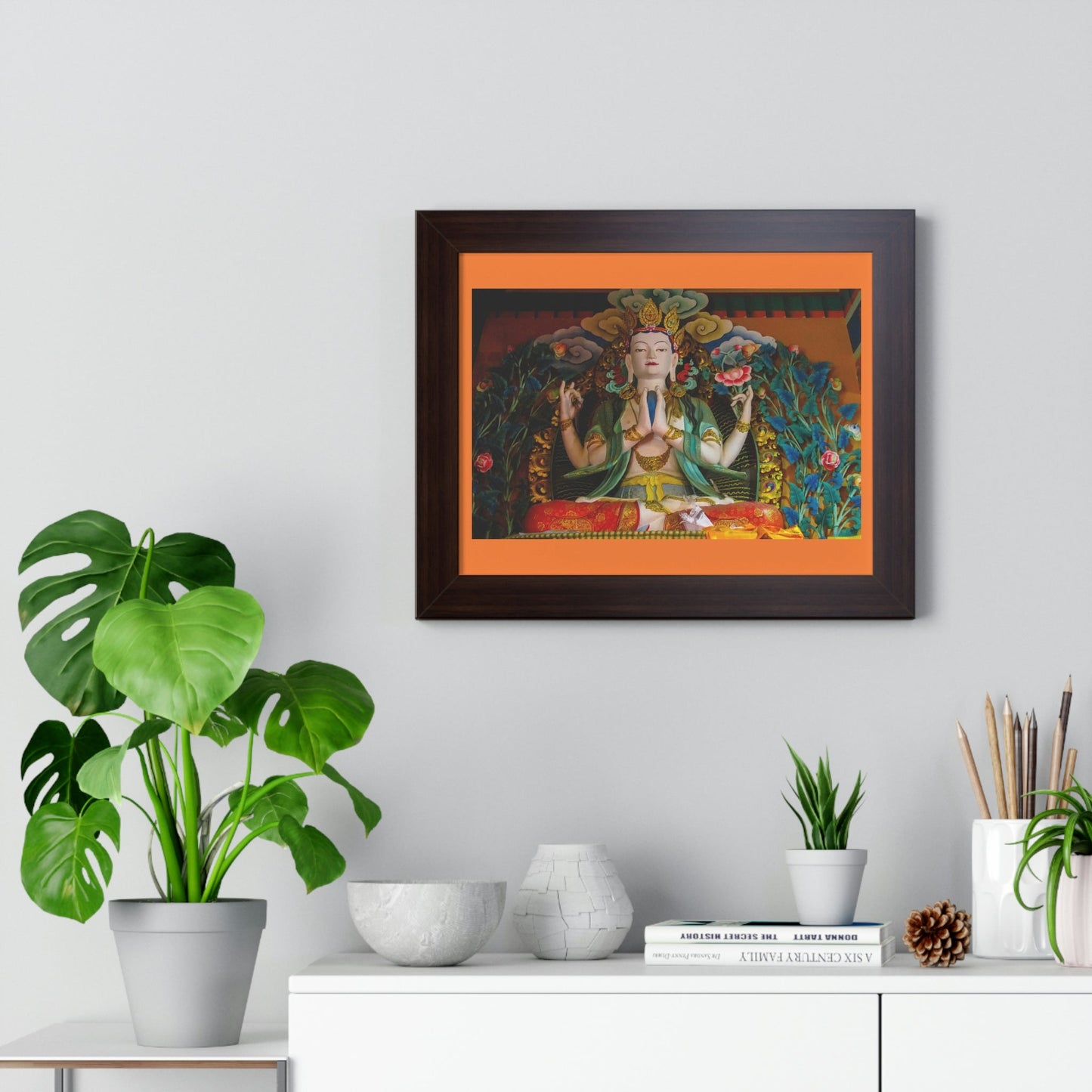 Buddhism -Framed Horizontal Poster - Buddha gold statue in a Buddhist temple in Nepal - Print in USA - Green Forest Home