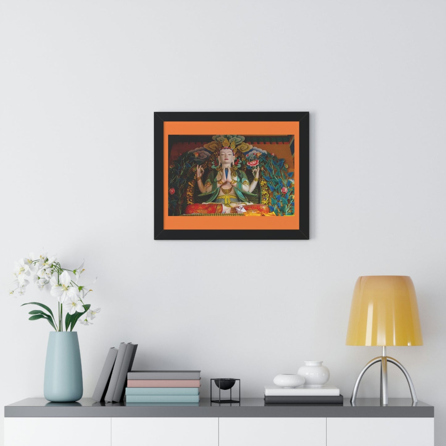 Buddhism -Framed Horizontal Poster - Buddha gold statue in a Buddhist temple in Nepal - Print in USA - Green Forest Home