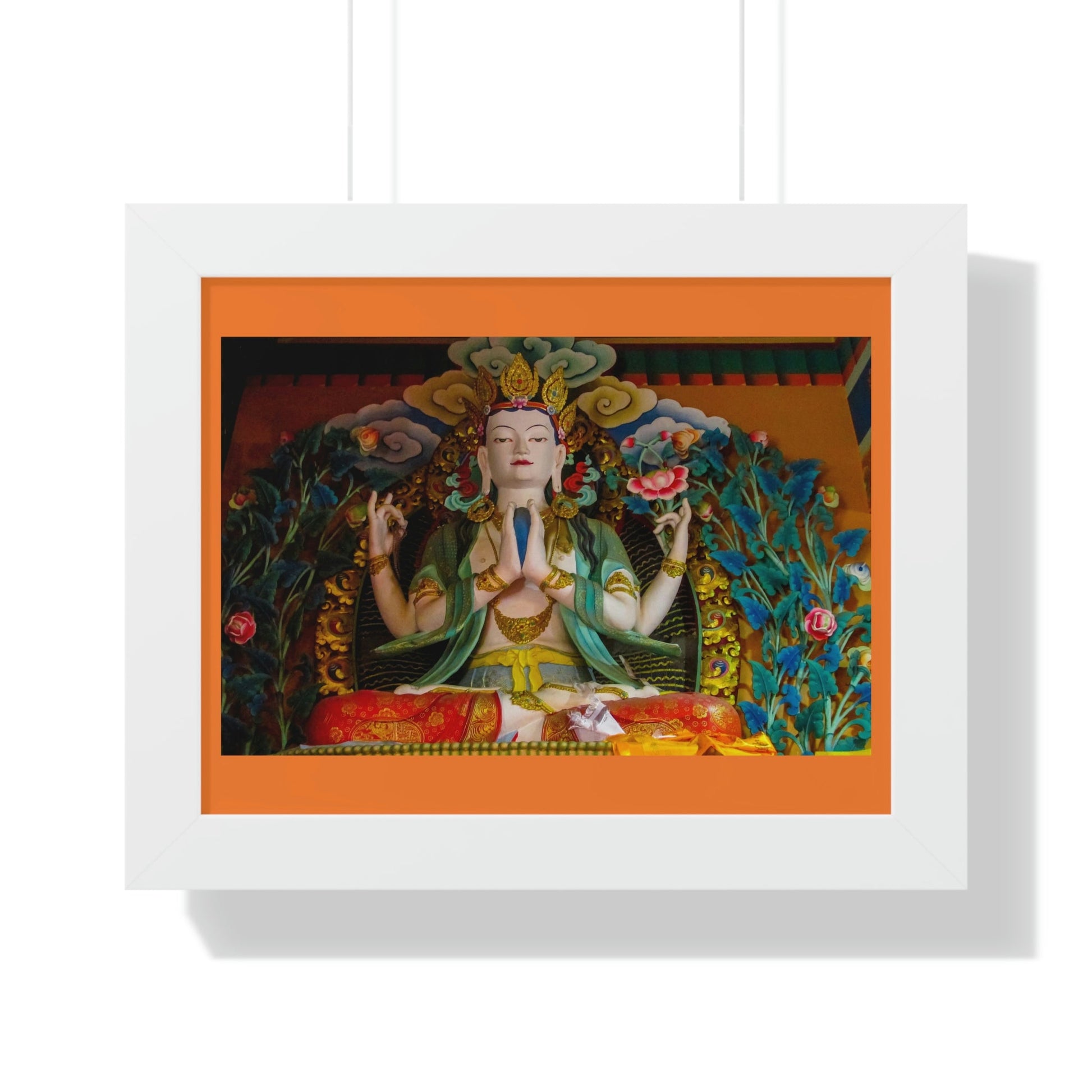 Buddhism -Framed Horizontal Poster - Buddha gold statue in a Buddhist temple in Nepal - Print in USA - Green Forest Home