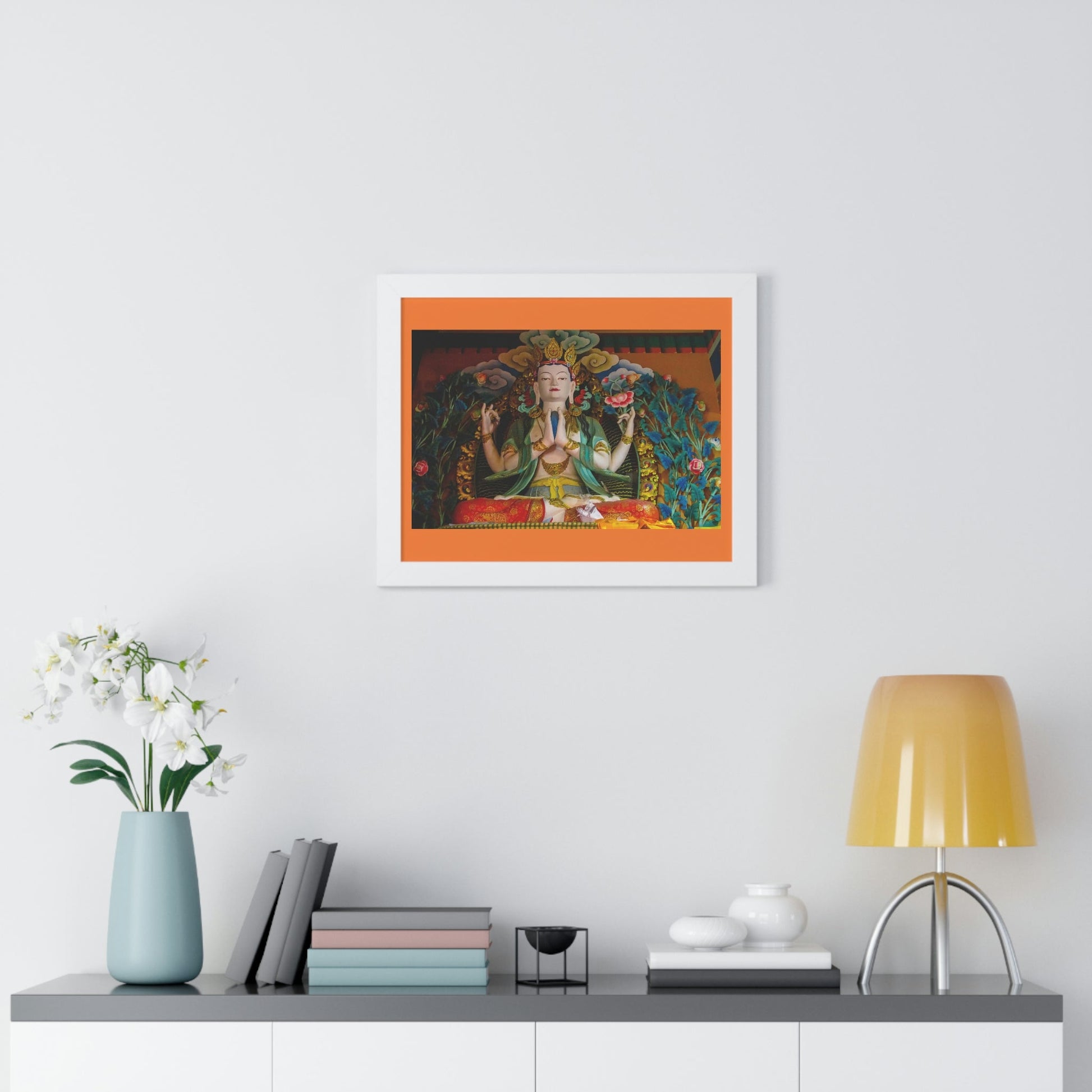 Buddhism -Framed Horizontal Poster - Buddha gold statue in a Buddhist temple in Nepal - Print in USA - Green Forest Home