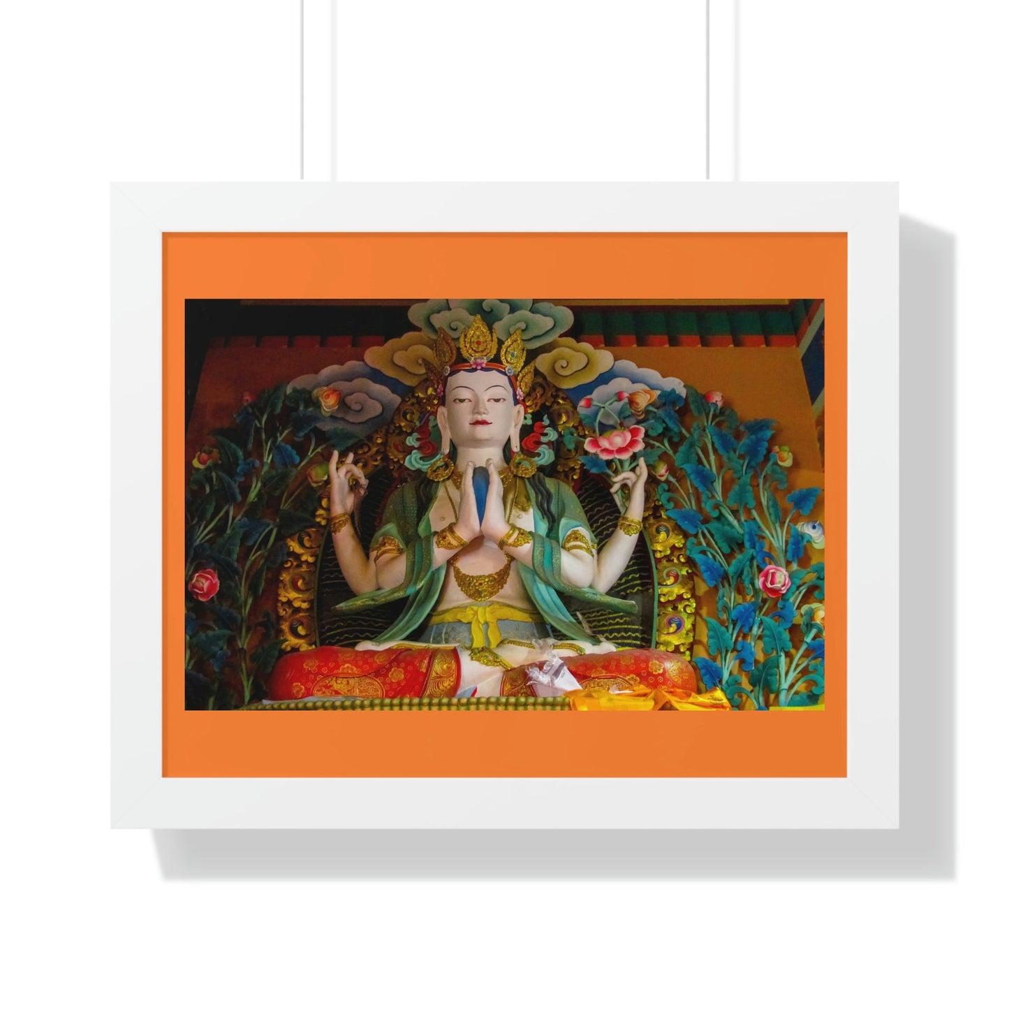 Buddhism -Framed Horizontal Poster - Buddha gold statue in a Buddhist temple in Nepal - Print in USA - Green Forest Home