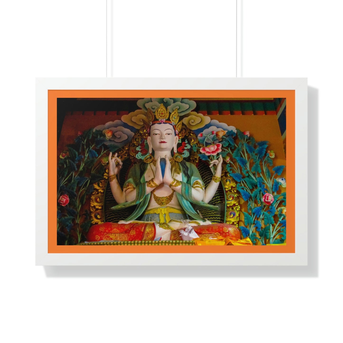 Buddhism -Framed Horizontal Poster - Buddha gold statue in a Buddhist temple in Nepal - Print in USA - Green Forest Home