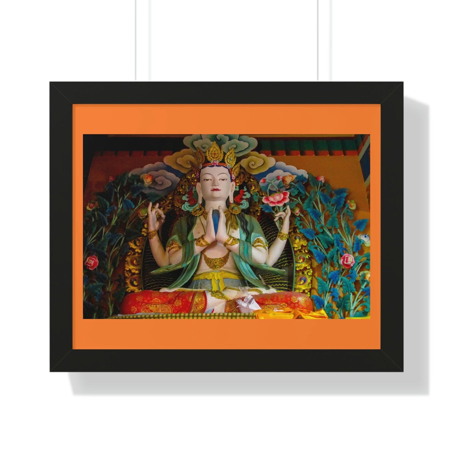 Buddhism -Framed Horizontal Poster - Buddha gold statue in a Buddhist temple in Nepal - Print in USA - Green Forest Home