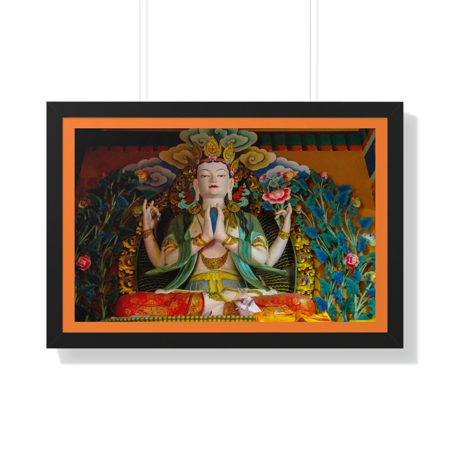 Buddhism -Framed Horizontal Poster - Buddha gold statue in a Buddhist temple in Nepal - Print in USA - Green Forest Home