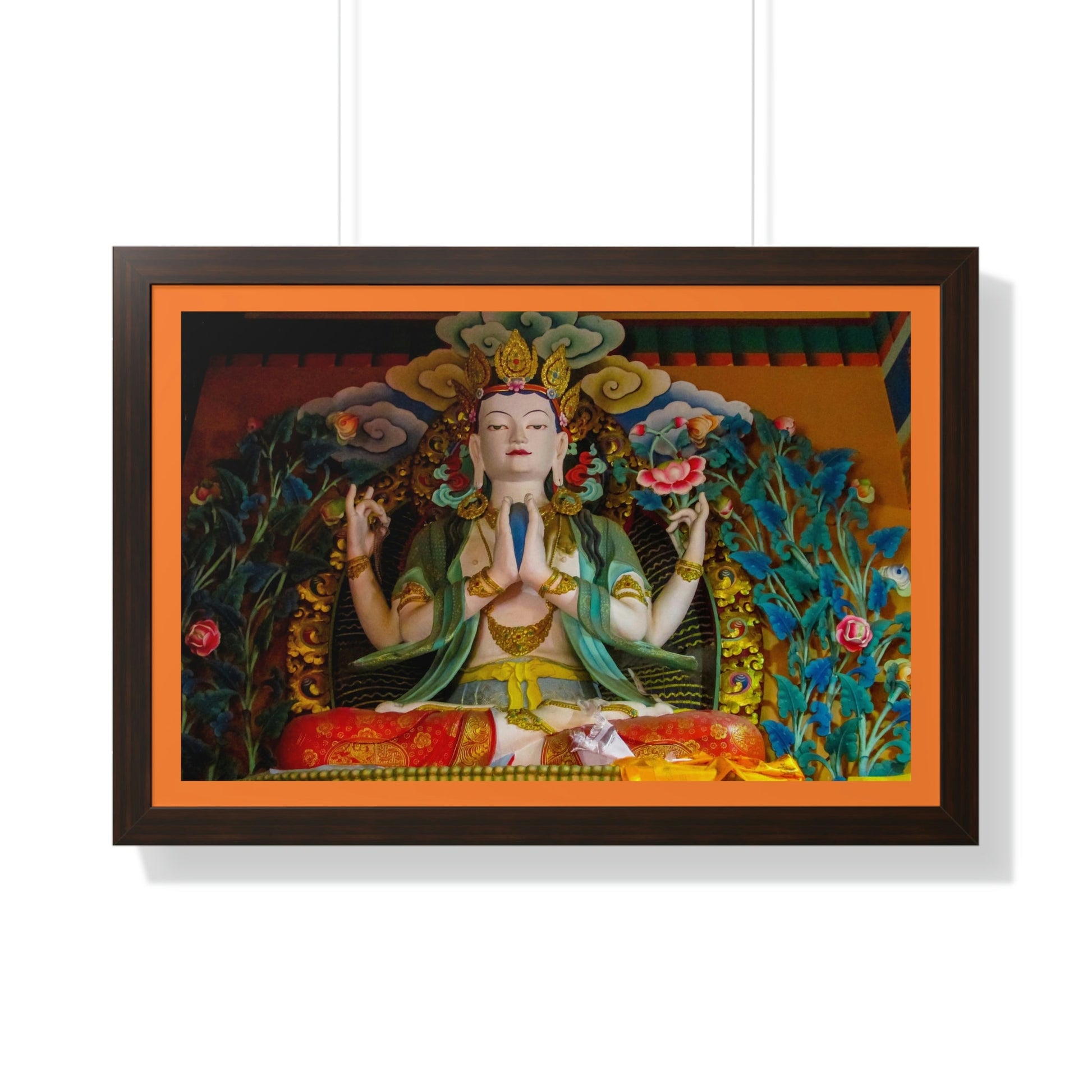 Buddhism -Framed Horizontal Poster - Buddha gold statue in a Buddhist temple in Nepal - Print in USA - Green Forest Home