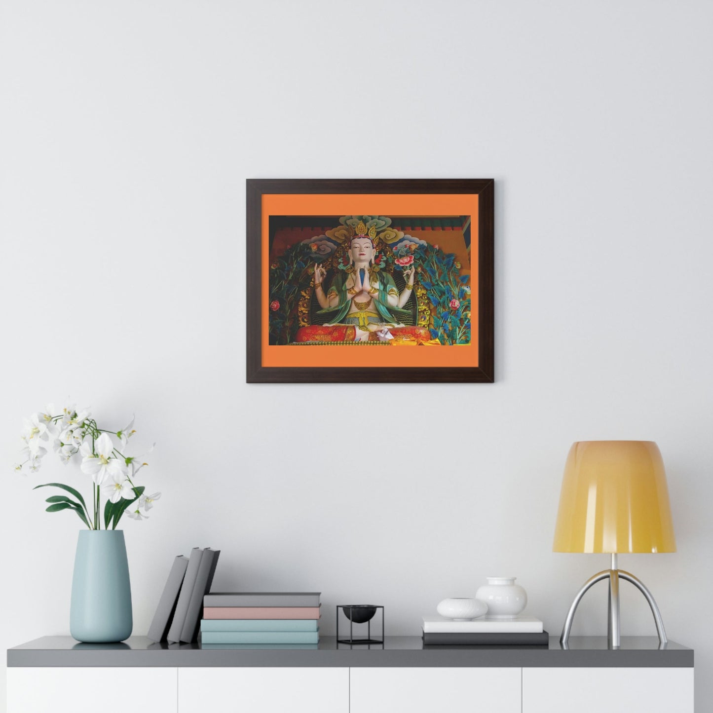 Buddhism -Framed Horizontal Poster - Buddha gold statue in a Buddhist temple in Nepal - Print in USA - Green Forest Home