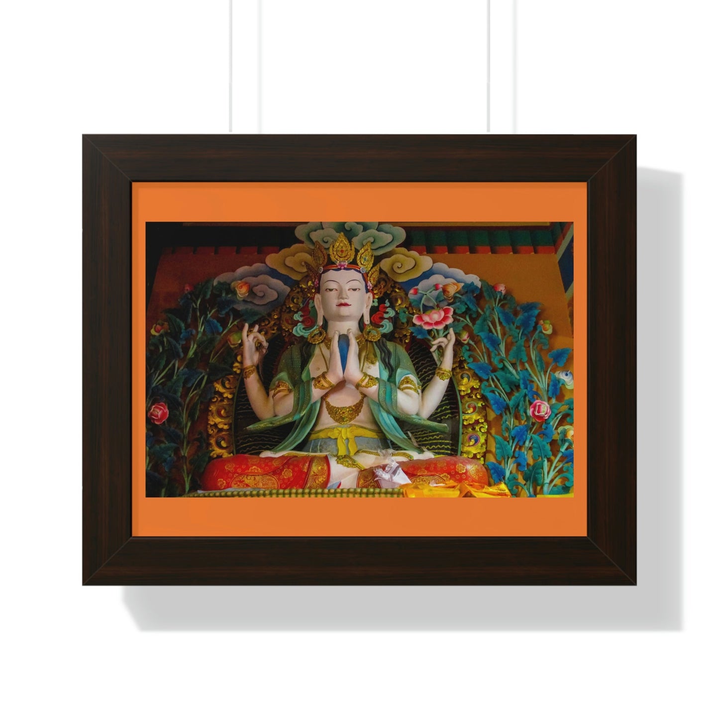 Buddhism -Framed Horizontal Poster - Buddha gold statue in a Buddhist temple in Nepal - Print in USA - Green Forest Home