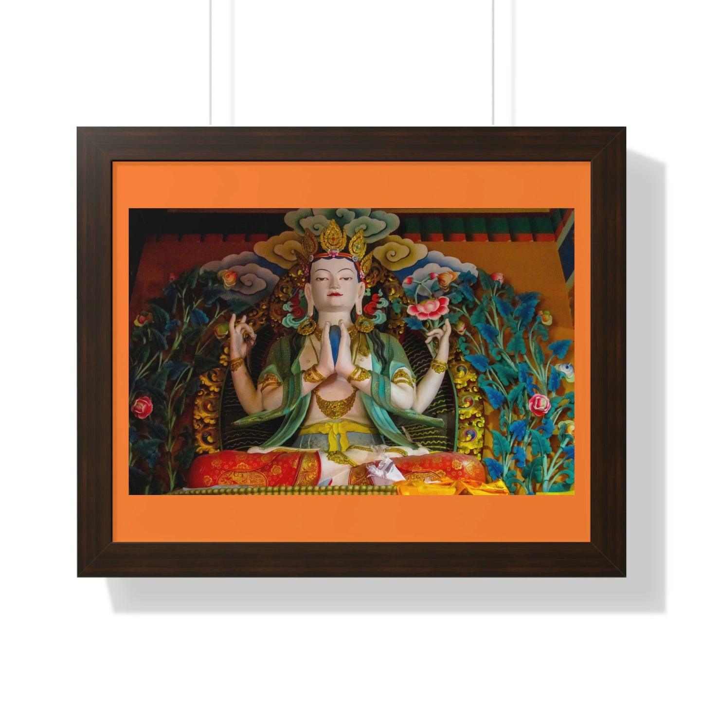 Buddhism -Framed Horizontal Poster - Buddha gold statue in a Buddhist temple in Nepal - Print in USA - Green Forest Home