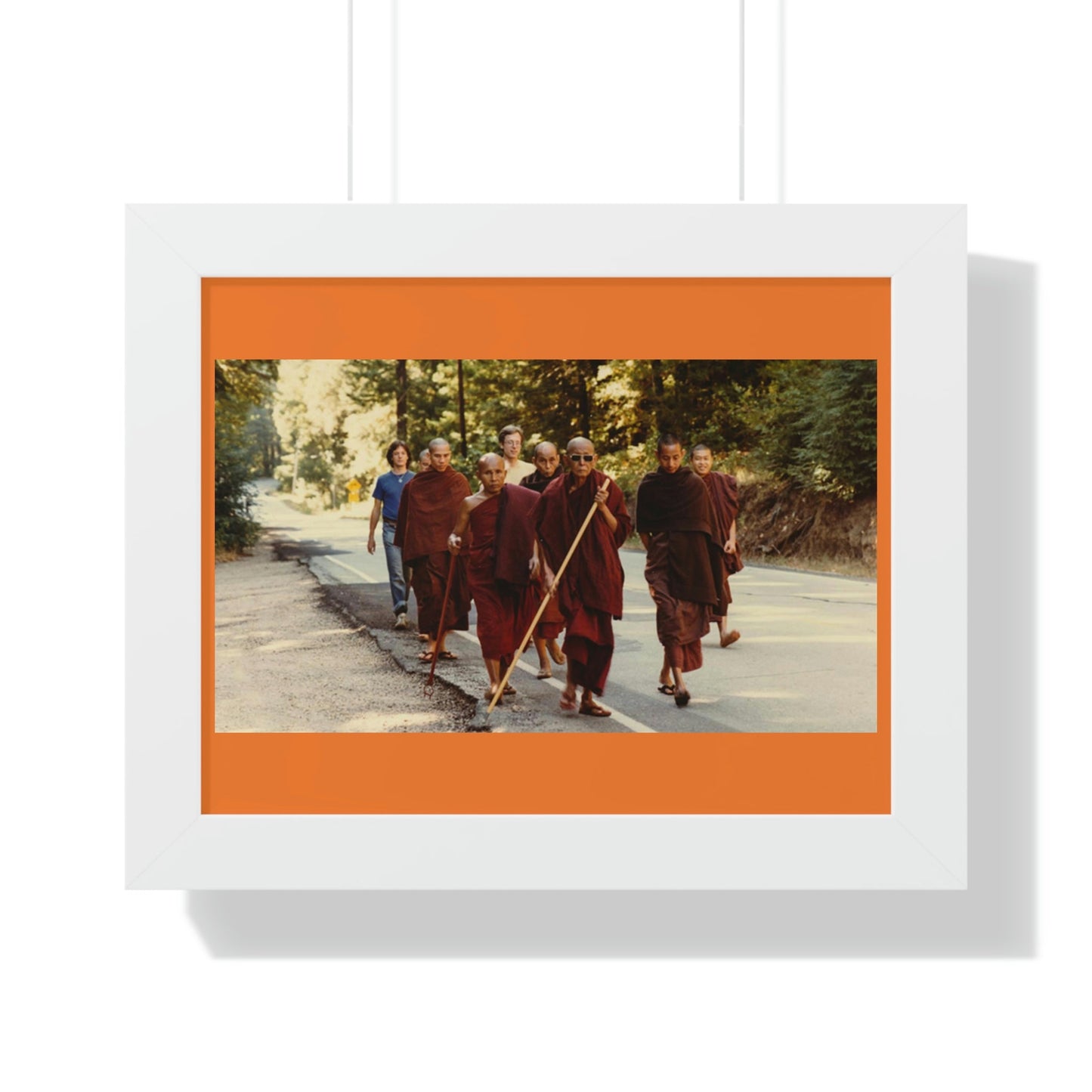 Buddhism -Framed Horizontal Poster - Buddhist Monks in TKAM CA do Walking Mediation with the Venerable Taungpulu Sayadaw - Print in USA - Green Forest Home