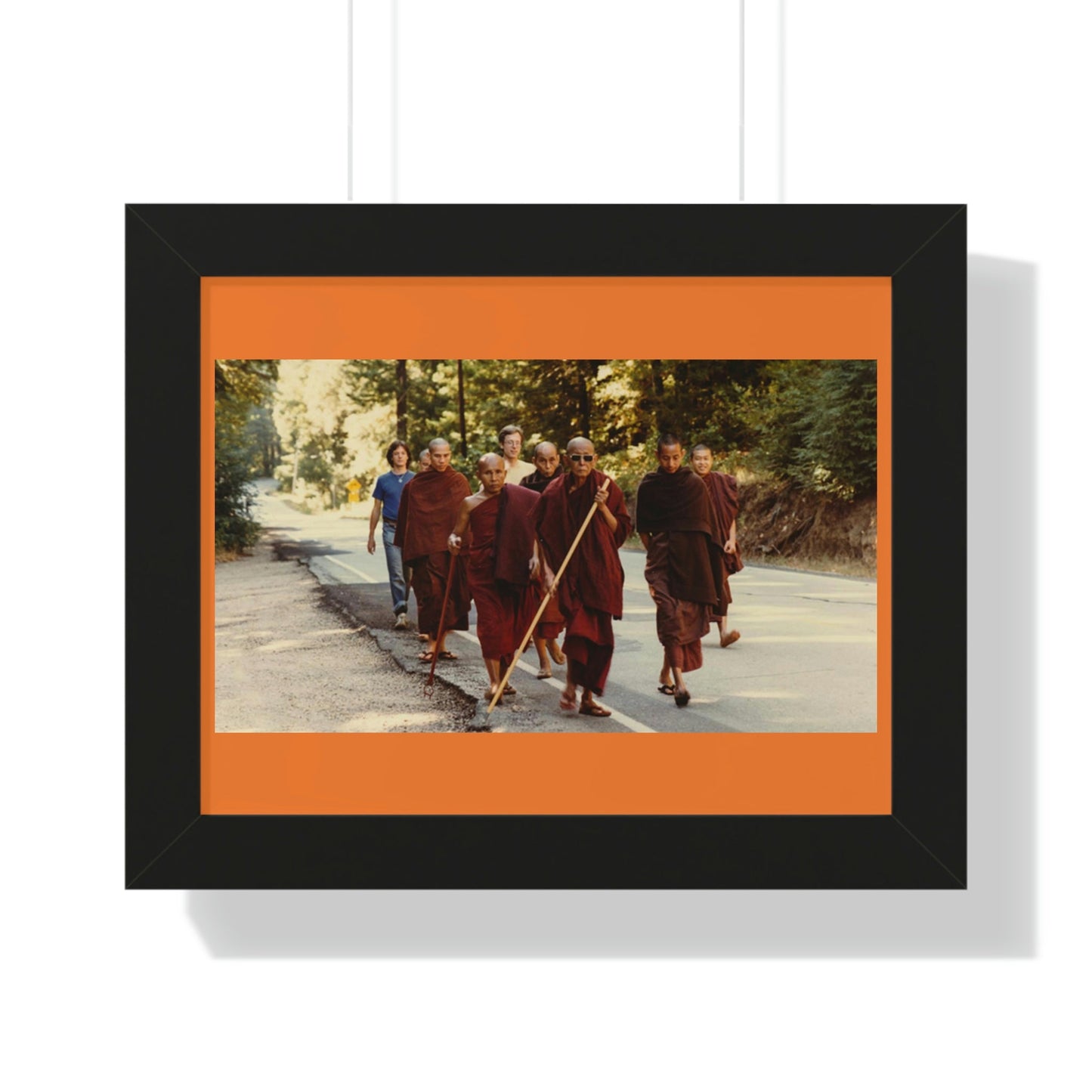 Buddhism -Framed Horizontal Poster - Buddhist Monks in TKAM CA do Walking Mediation with the Venerable Taungpulu Sayadaw - Print in USA - Green Forest Home