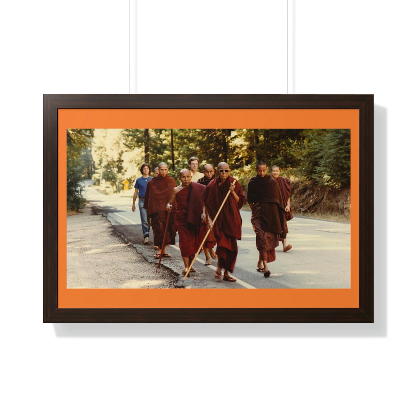 Buddhism -Framed Horizontal Poster - Buddhist Monks in TKAM CA do Walking Mediation with the Venerable Taungpulu Sayadaw - Print in USA - Green Forest Home