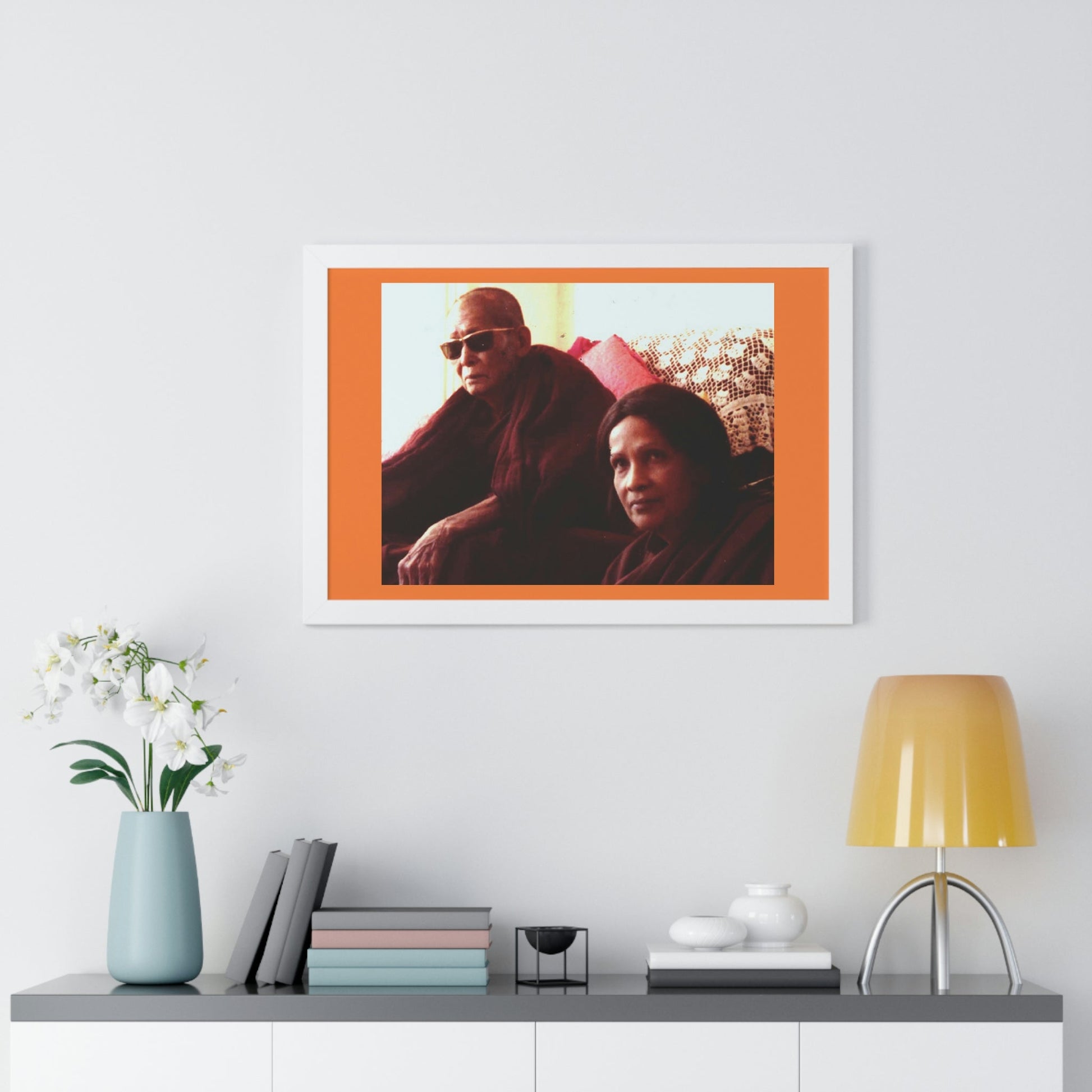 Buddhism -Framed Horizontal Poster - Fully Realized (Arhant) Buddhist Monk - Venerable Taungpulu Sayadaw of Burma - with Rina Sircar at TKAM CA - Print in USA - Green Forest Home