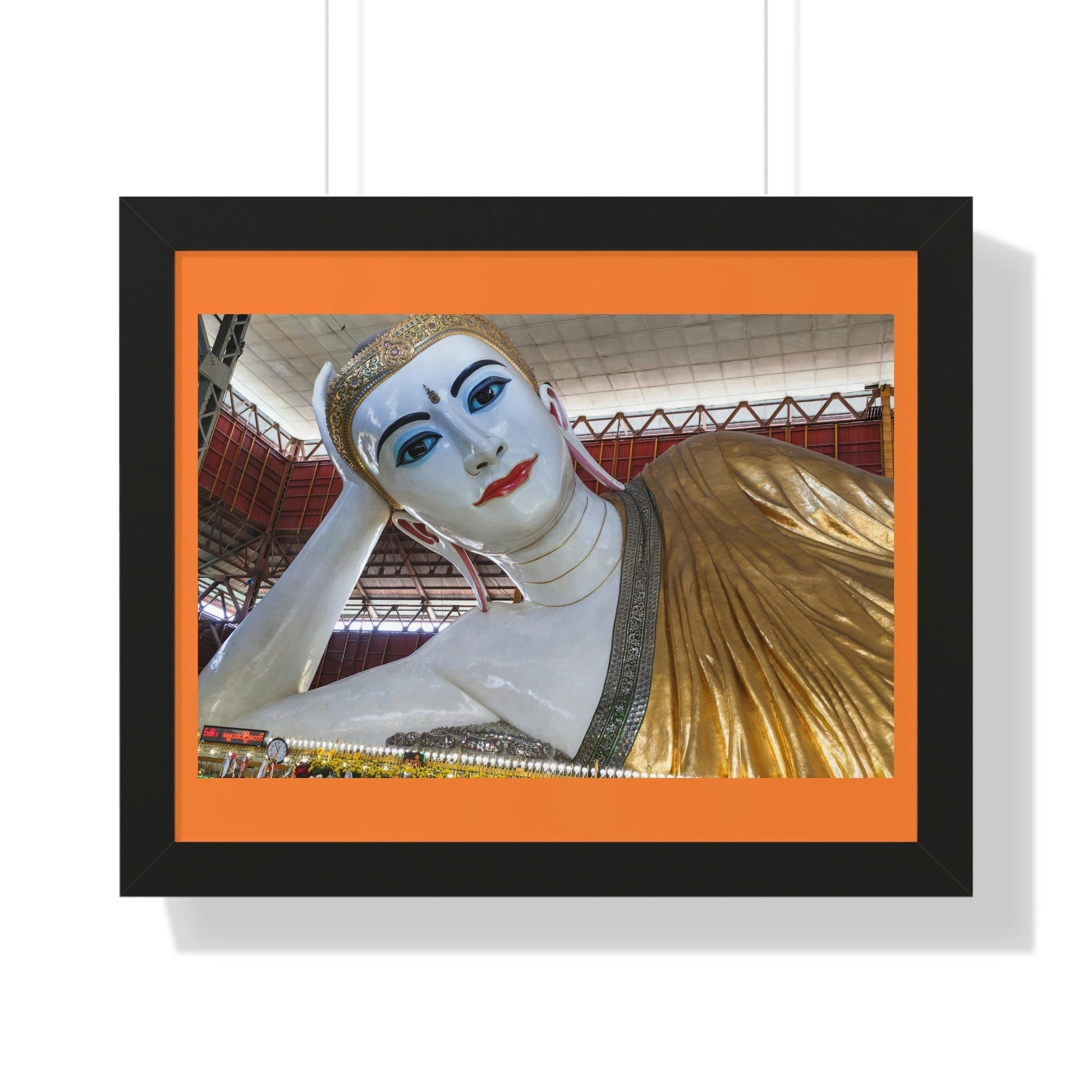 Buddhism -Framed Horizontal Poster - Myanmar Burma, Yangon. Big Reclining Buddha in Kyauk Htat Gyi - Print in USA - Green Forest Home