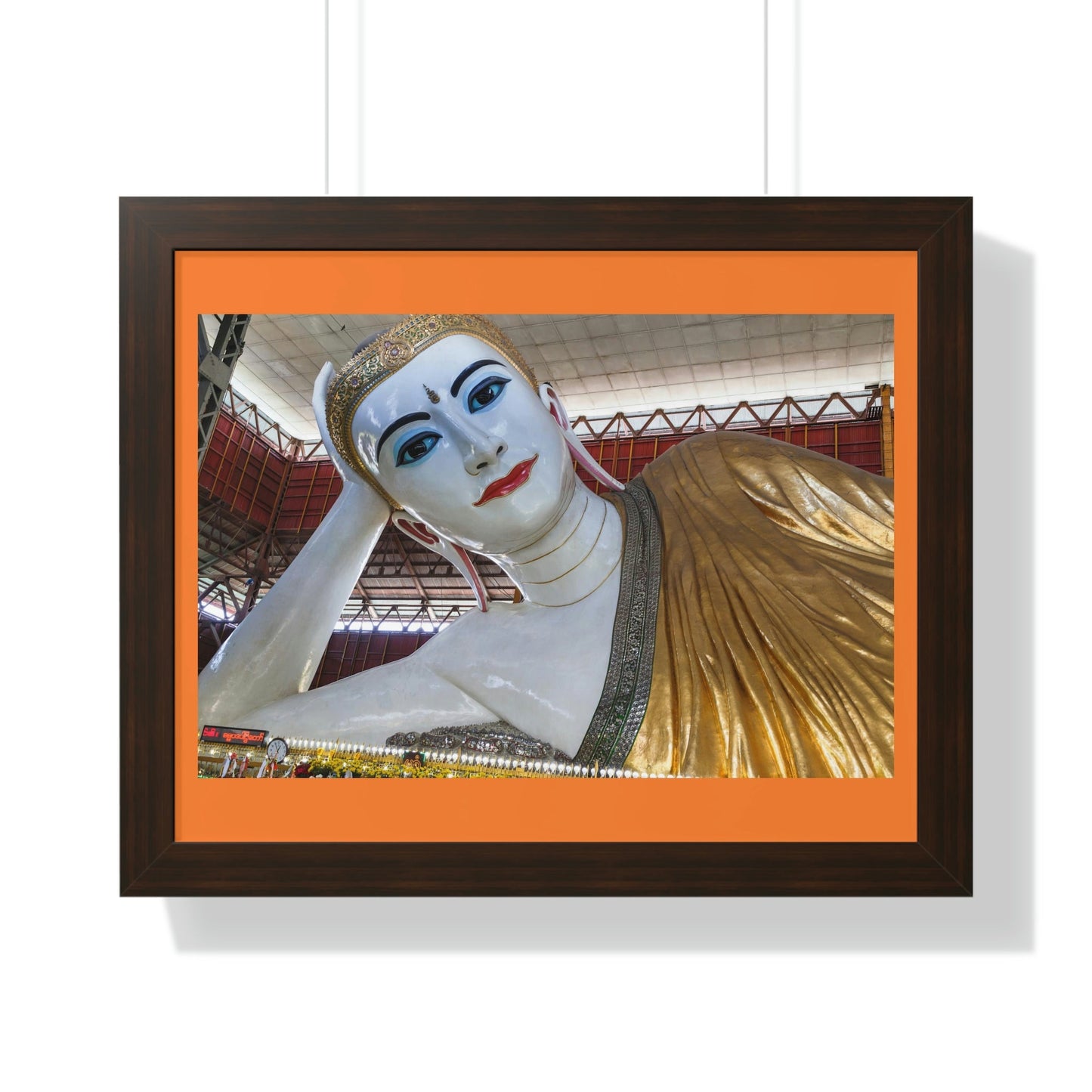 Buddhism -Framed Horizontal Poster - Myanmar Burma, Yangon. Big Reclining Buddha in Kyauk Htat Gyi - Print in USA - Green Forest Home