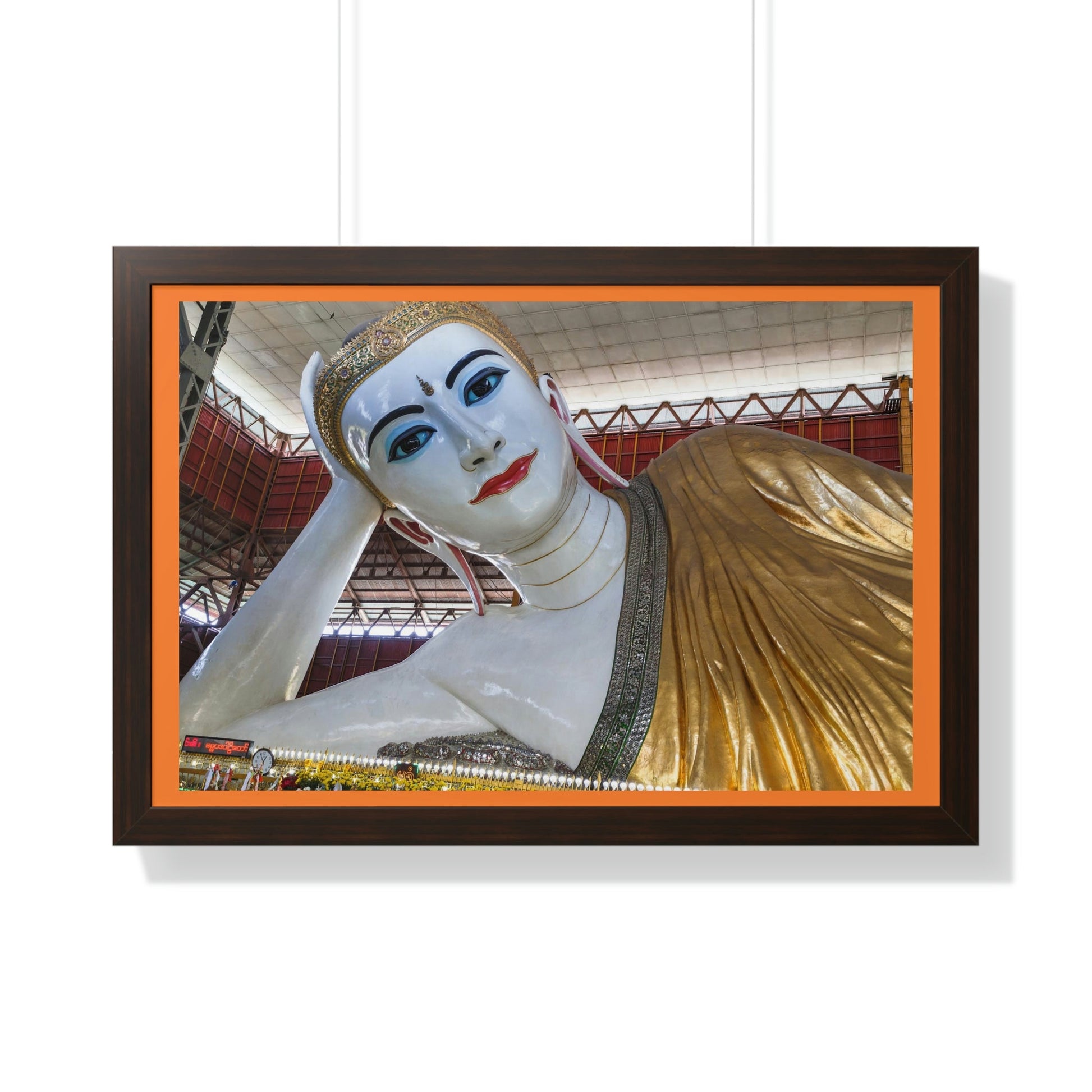 Buddhism -Framed Horizontal Poster - Myanmar Burma, Yangon. Big Reclining Buddha in Kyauk Htat Gyi - Print in USA - Green Forest Home