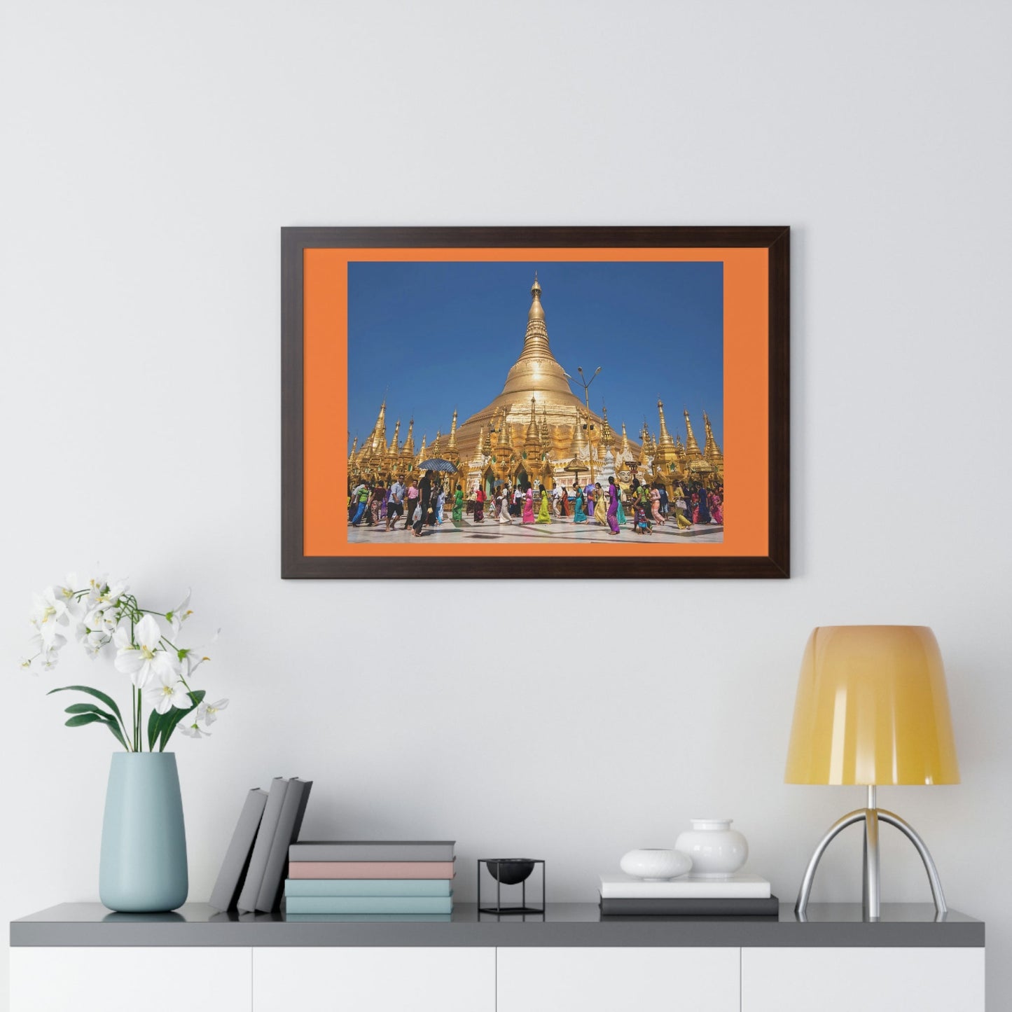 Buddhism -Framed Horizontal Poster - The 2,500 years old Shwedagon Pagoda, enshrines strands of Buddha's hair and other holy relics - Burma - Print in USA - Green Forest Home