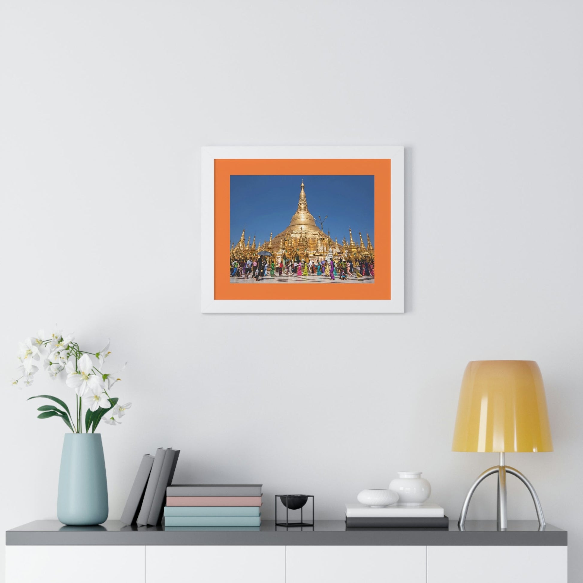 Buddhism -Framed Horizontal Poster - The 2,500 years old Shwedagon Pagoda, enshrines strands of Buddha's hair and other holy relics - Burma - Print in USA - Green Forest Home