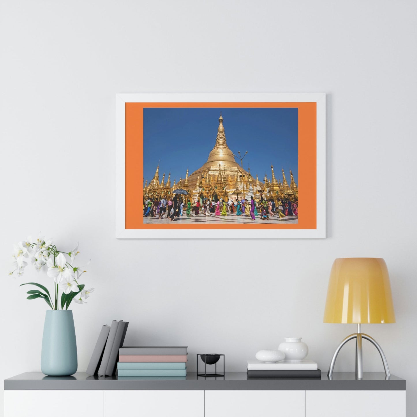 Buddhism -Framed Horizontal Poster - The 2,500 years old Shwedagon Pagoda, enshrines strands of Buddha's hair and other holy relics - Burma - Print in USA - Green Forest Home