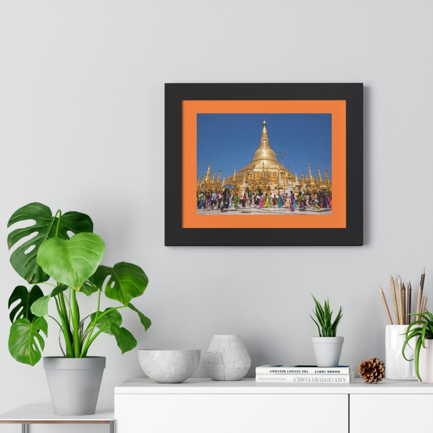 Buddhism -Framed Horizontal Poster - The 2,500 years old Shwedagon Pagoda, enshrines strands of Buddha's hair and other holy relics - Burma - Print in USA - Green Forest Home