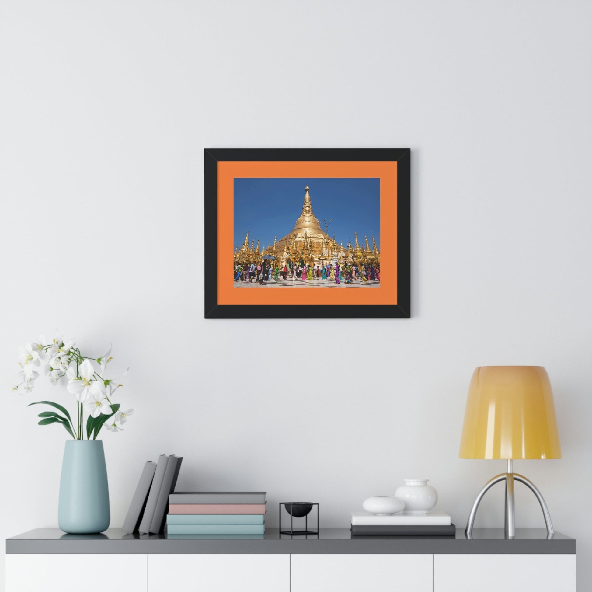 Buddhism -Framed Horizontal Poster - The 2,500 years old Shwedagon Pagoda, enshrines strands of Buddha's hair and other holy relics - Burma - Print in USA - Green Forest Home