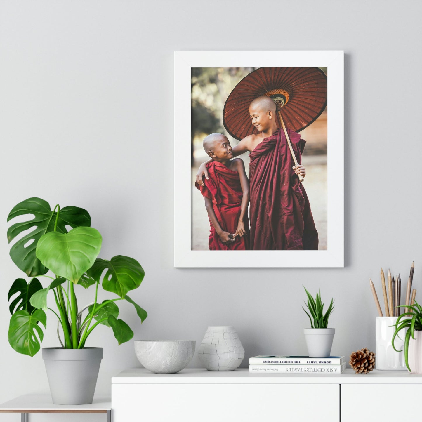 Buddhism - Framed Vertical Poster - Buddhist children novices - Thailand - Print in USA - Green Forest Home