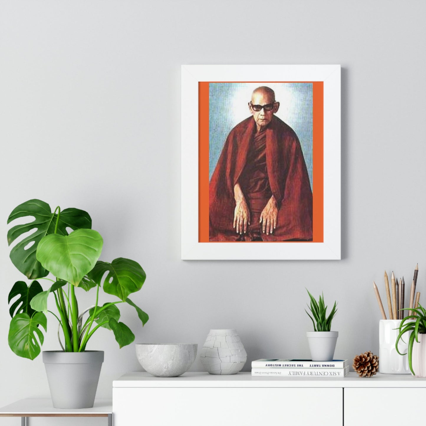 Buddhism - Framed Vertical Poster - Realized Buddhist Monk - Venerable Mahasi Sayadaw of Burma - Myanmar - Green Forest Home