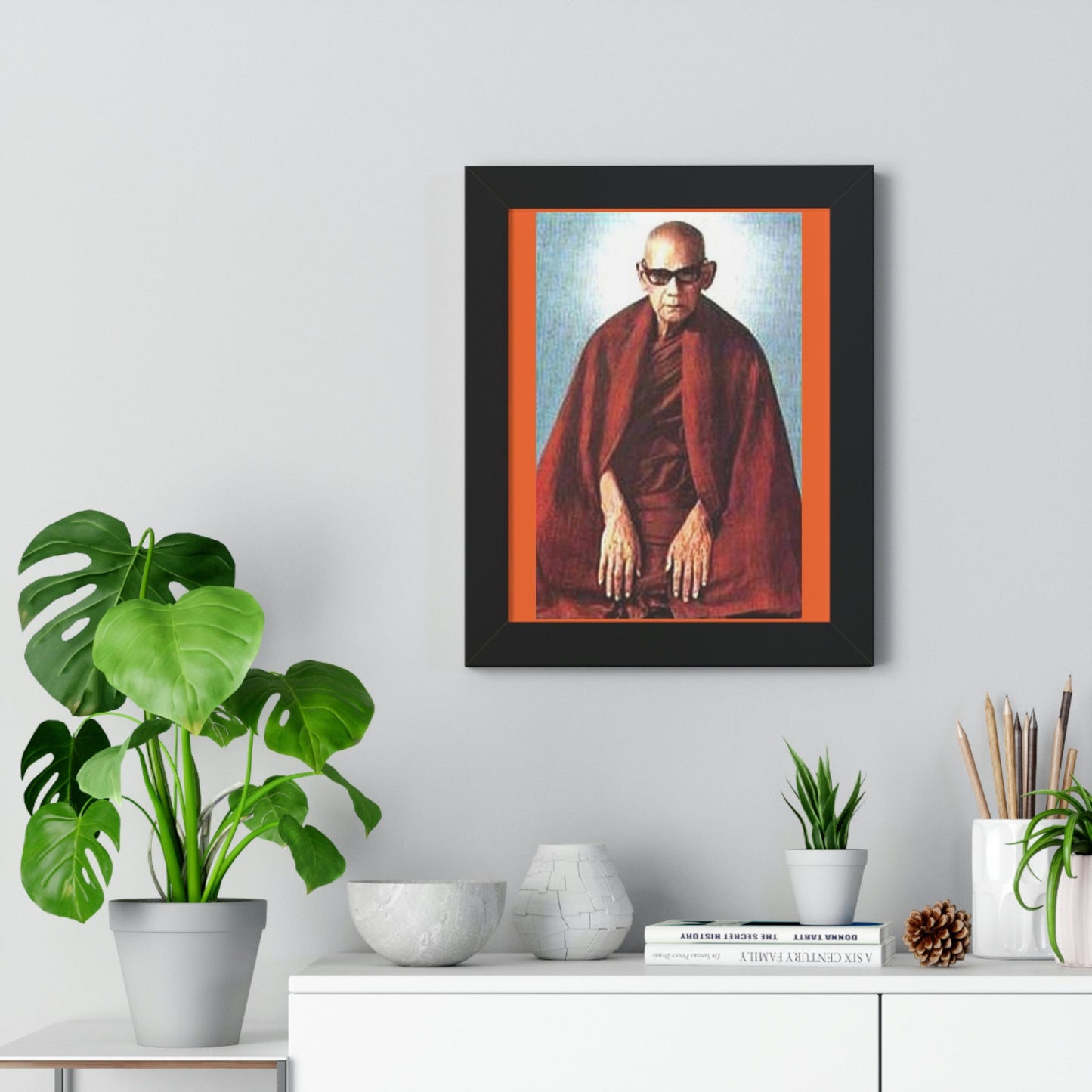 Buddhism - Framed Vertical Poster - Realized Buddhist Monk - Venerable Mahasi Sayadaw of Burma - Myanmar - Green Forest Home