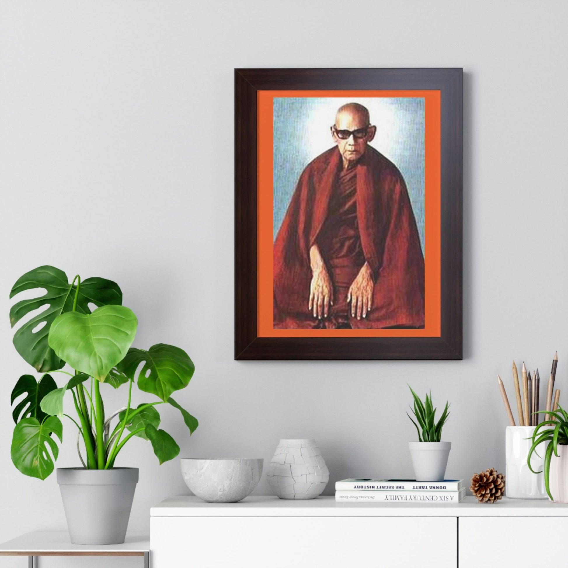 Buddhism - Framed Vertical Poster - Realized Buddhist Monk - Venerable Mahasi Sayadaw of Burma - Myanmar - Green Forest Home