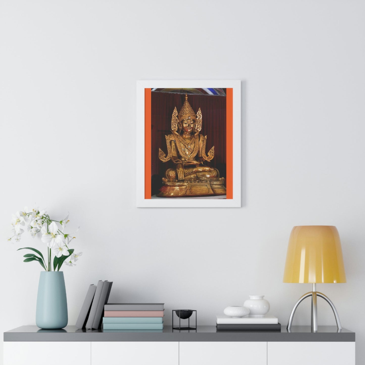 Buddhism - Framed Vertical Poster - TKAM Monastery CA USA - Main Buddha of Pagoda - Blessed by Taungpulu Sayadaw of Burma - Print in USA - Green Forest Home