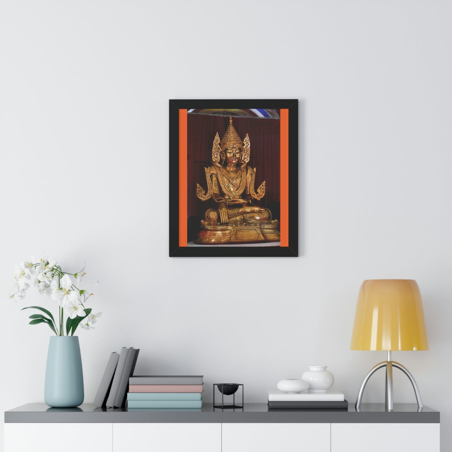 Buddhism - Framed Vertical Poster - TKAM Monastery CA USA - Main Buddha of Pagoda - Blessed by Taungpulu Sayadaw of Burma - Print in USA - Green Forest Home