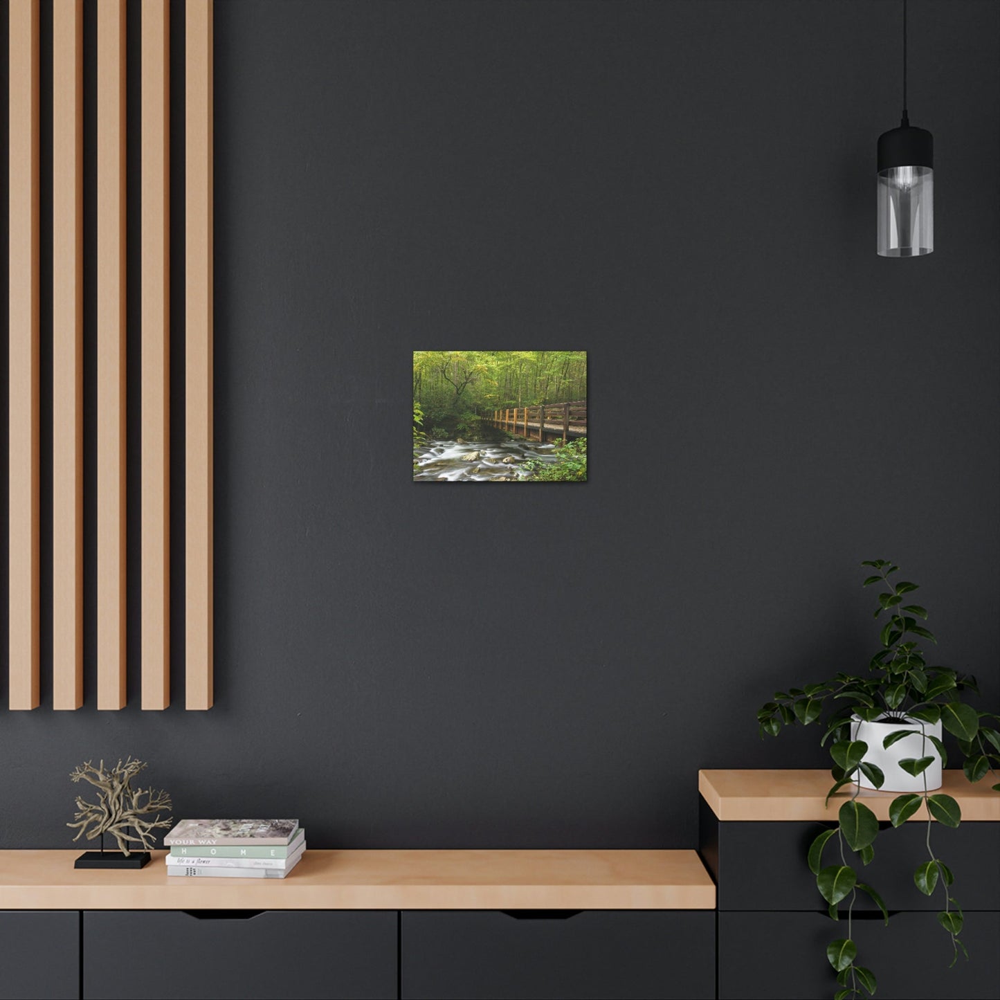 Canvas Gallery Wraps - Bridge over placid mountain stream in Smoky Mountain National Park in Summer in Mountain National Park (SMNP) USA - Green Forest Home