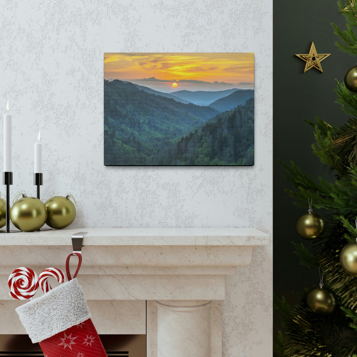 Canvas Gallery Wraps - Scenic Sunset Landscape - once in a lifetime view - in Smoky Mountain National Park in Summer in Mountain National Park (SMNP) USA - Green Forest Home