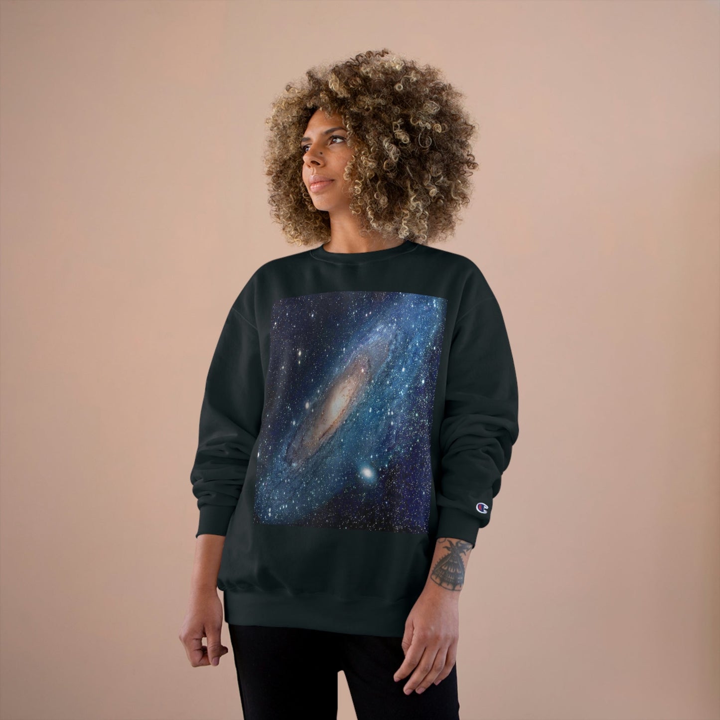 Champion Sweatshirt - NASA/HUBBLE achievements - image of our closest Galaxy ANDROMEDA (2.5M light years) - same image both sides - Green Forest Home