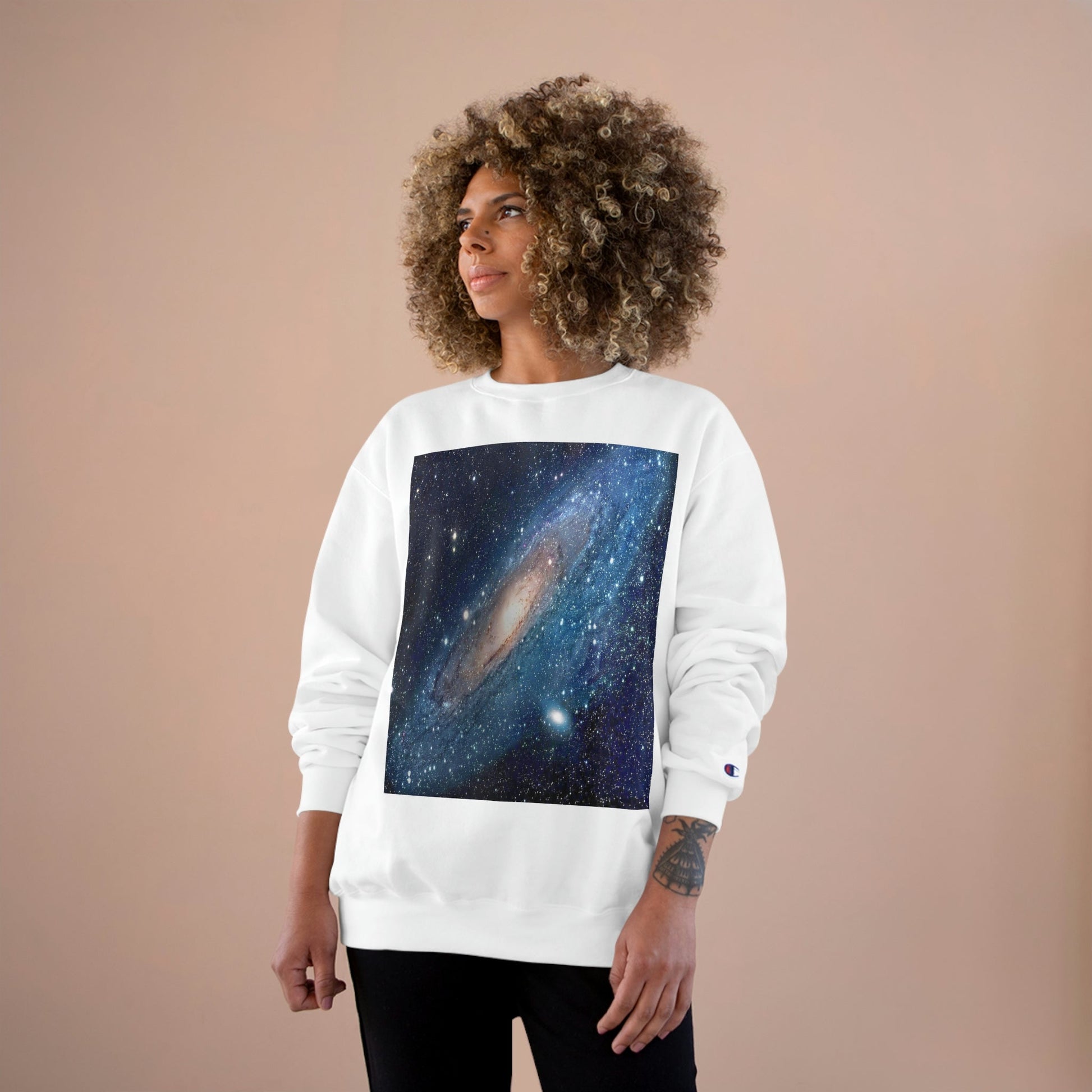 Champion Sweatshirt - NASA/HUBBLE achievements - image of our closest Galaxy ANDROMEDA (2.5M light years) - same image both sides - Green Forest Home