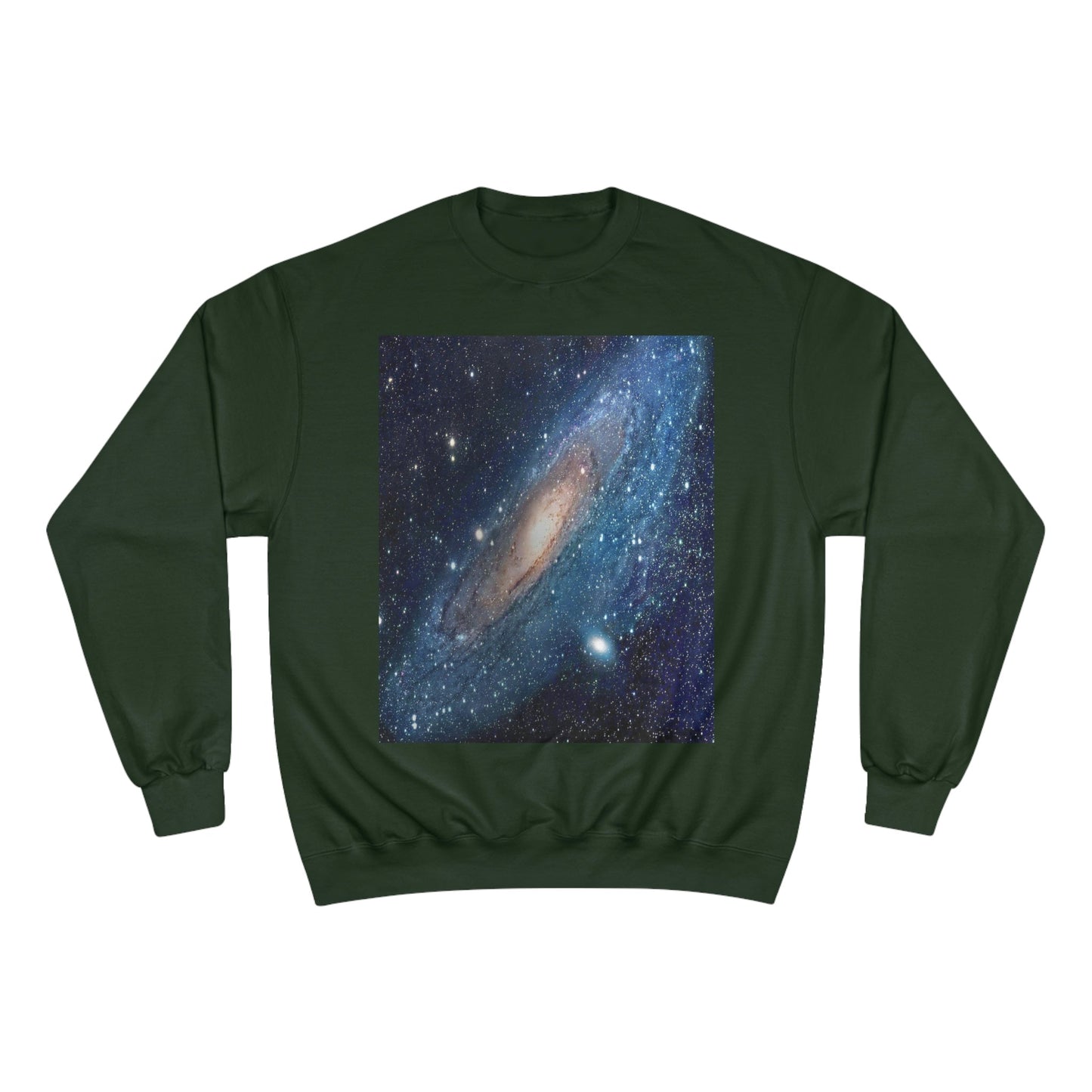 Champion Sweatshirt - NASA/HUBBLE achievements - image of our closest Galaxy ANDROMEDA (2.5M light years) - same image both sides - Green Forest Home