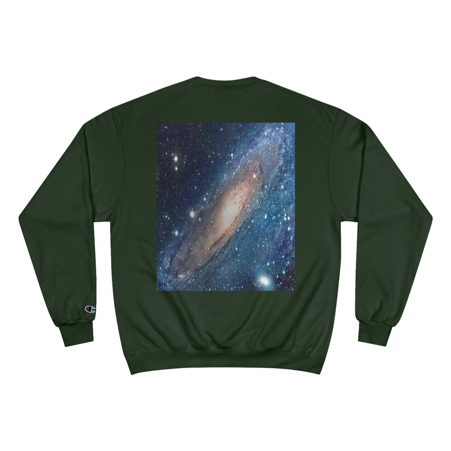 Champion Sweatshirt - NASA/HUBBLE achievements - image of our closest Galaxy ANDROMEDA (2.5M light years) - same image both sides - Green Forest Home