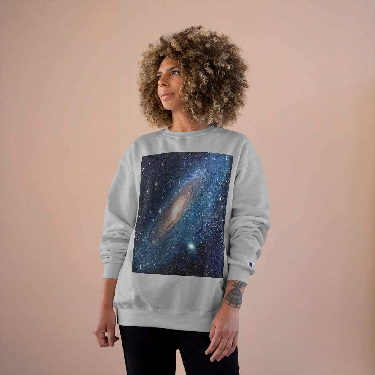 Champion Sweatshirt - NASA/HUBBLE achievements - image of our closest Galaxy ANDROMEDA (2.5M light years) - same image both sides - Green Forest Home