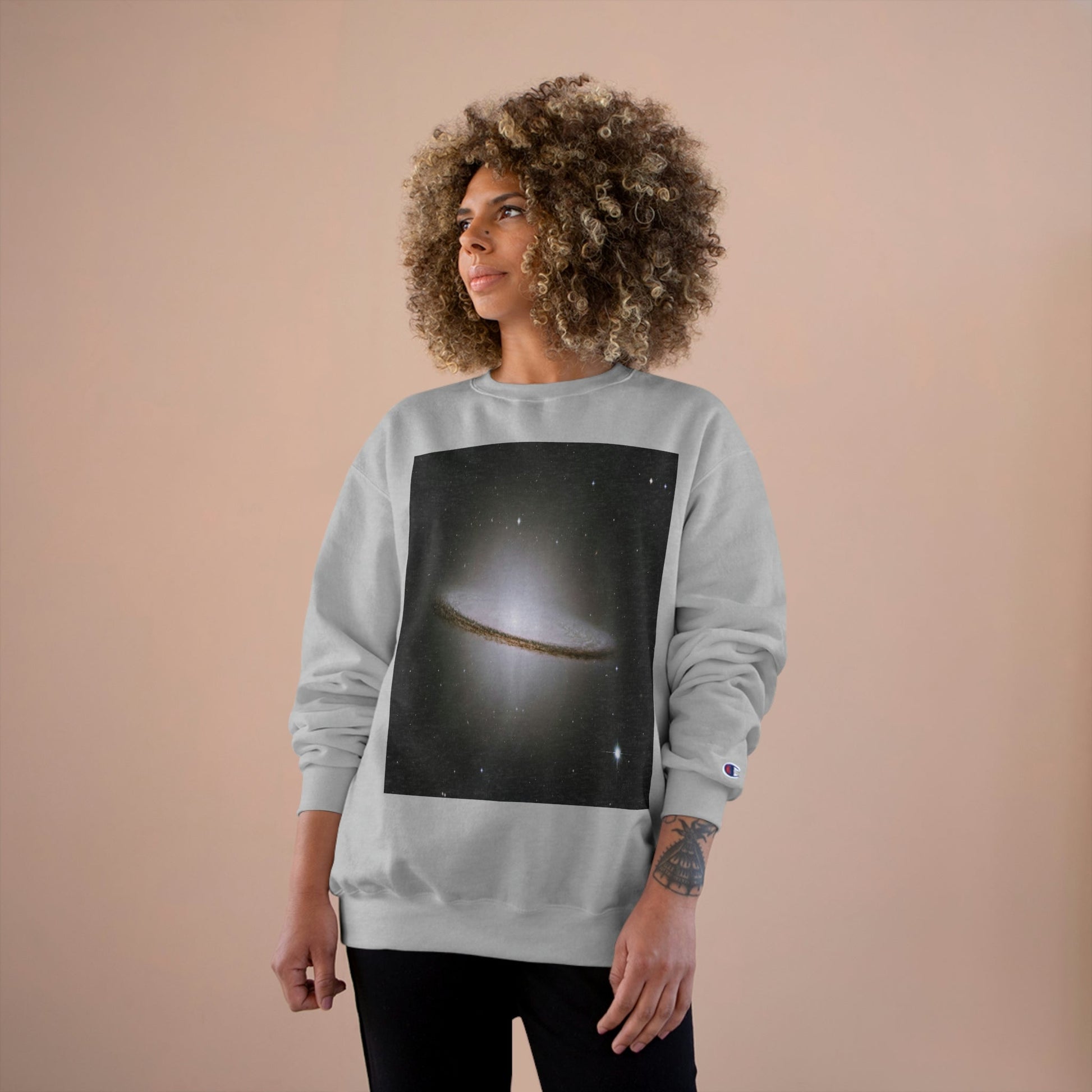 Champion Sweatshirt - NASA/HUBBLE achievements - images of distant Galaxies like El Sombrero and spiral Galaxy in back - Green Forest Home