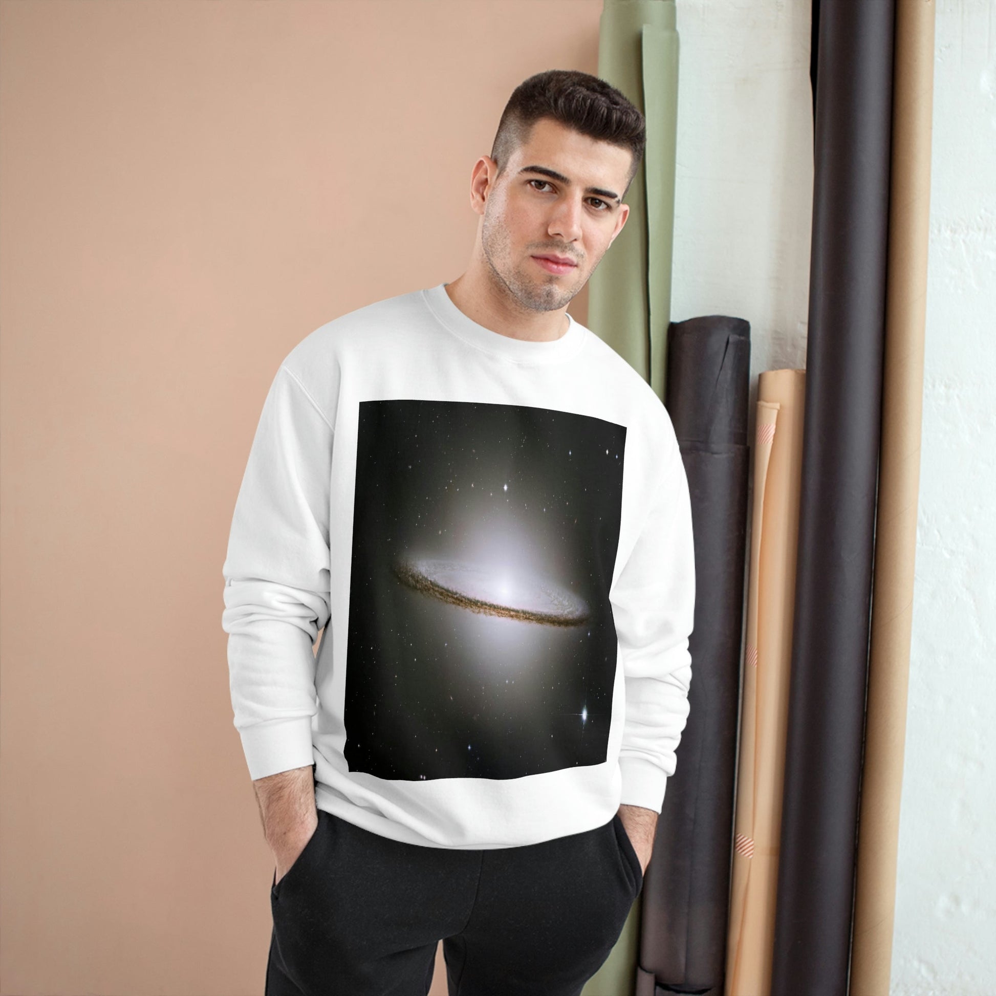 Champion Sweatshirt - NASA/HUBBLE achievements - images of distant Galaxies like El Sombrero and spiral Galaxy in back - Green Forest Home