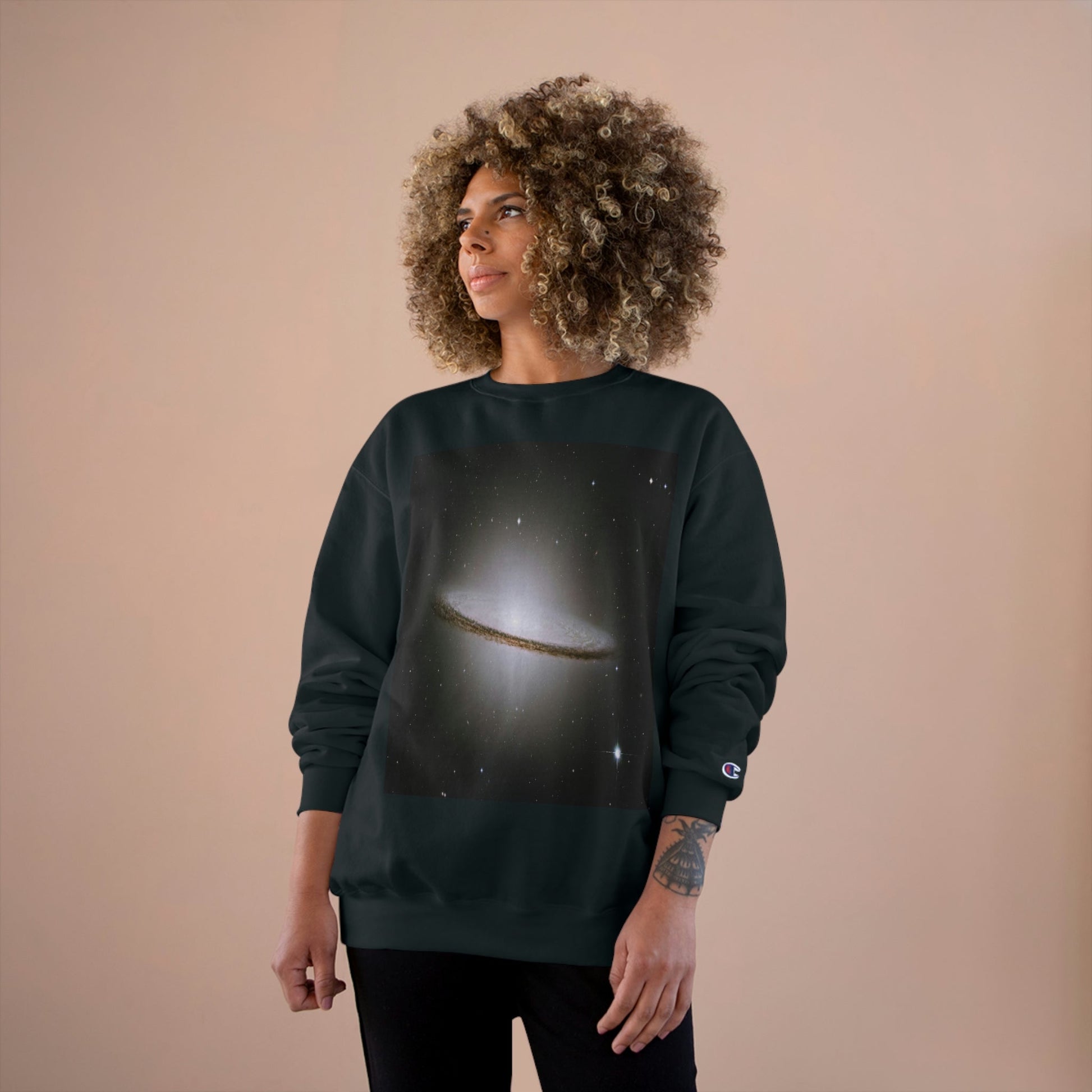 Champion Sweatshirt - NASA/HUBBLE achievements - images of distant Galaxies like El Sombrero and spiral Galaxy in back - Green Forest Home