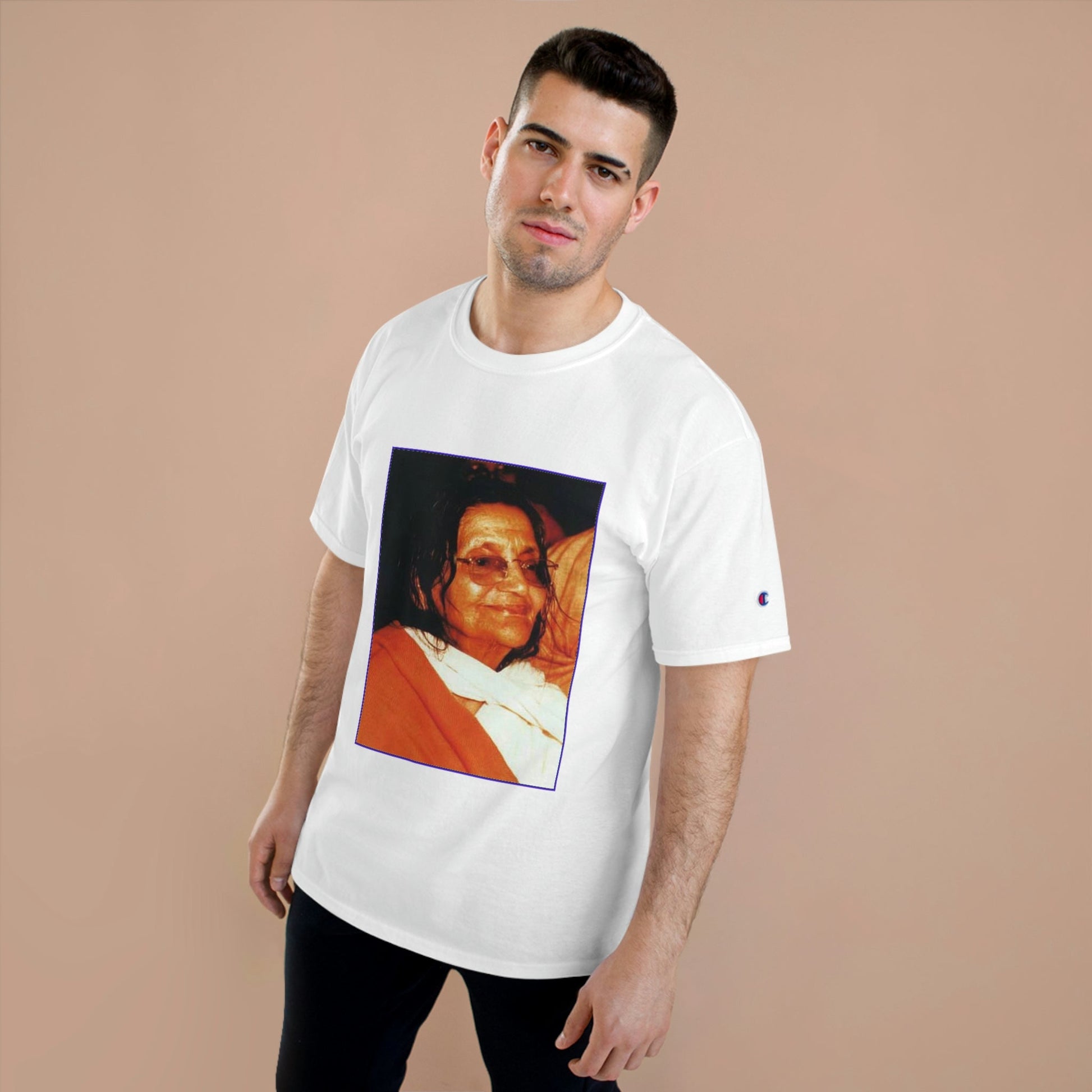 Champion T-Shirt - A PUPPY story - The venerable Indian Saint Sri Ananda Mayi Ma - blessing's for all - Green Forest Home