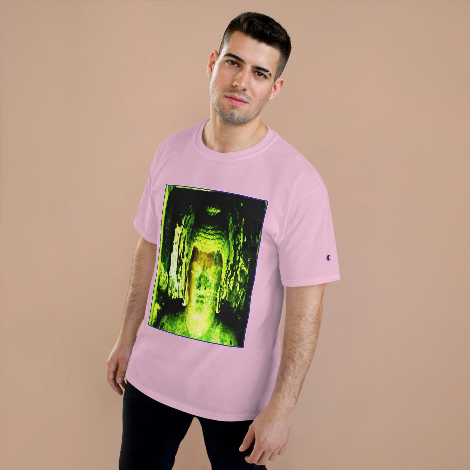 Champion T-Shirt - Buddha in deep contemplation - Ajanta caves inner chamber - India - Green Forest Home