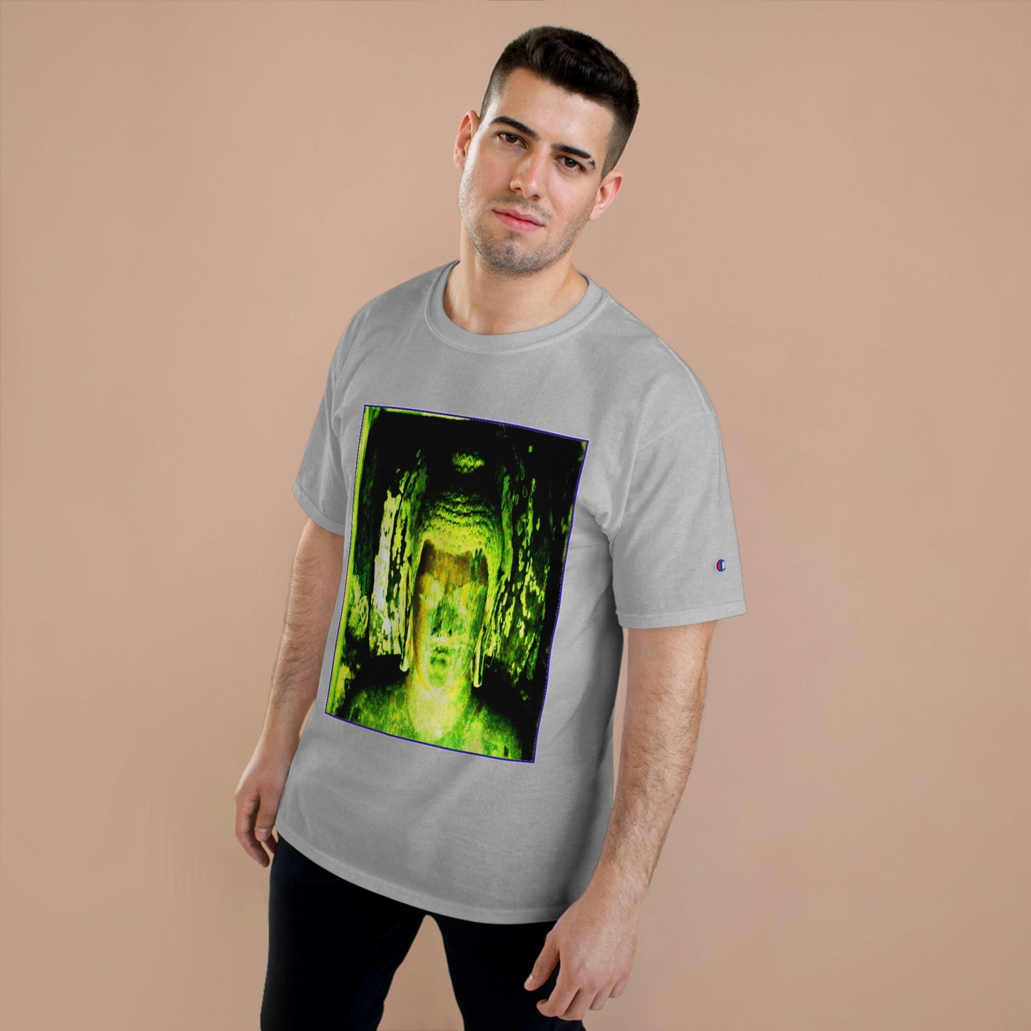 Champion T-Shirt - Buddha in deep contemplation - Ajanta caves inner chamber - India - Green Forest Home