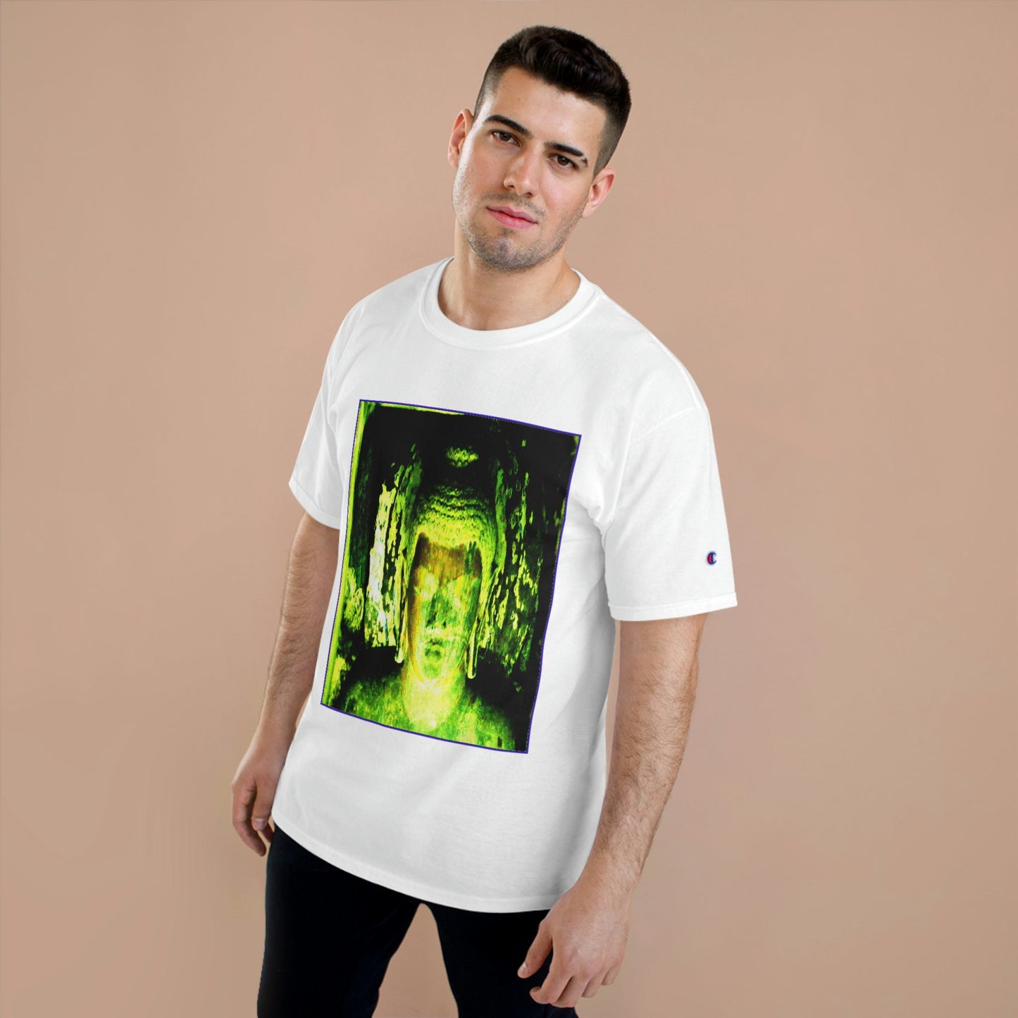 Champion T-Shirt - Buddha in deep contemplation - Ajanta caves inner chamber - India - Green Forest Home